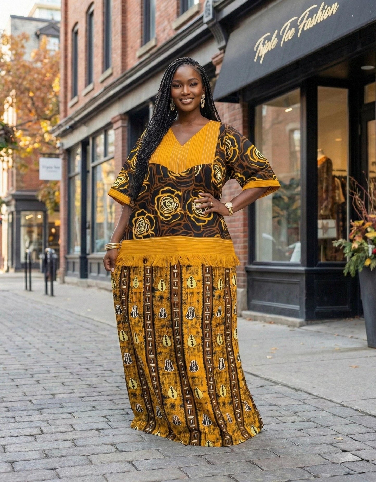 Handmade Ankara Kaftan | Nigerian Print Dress with Headtie