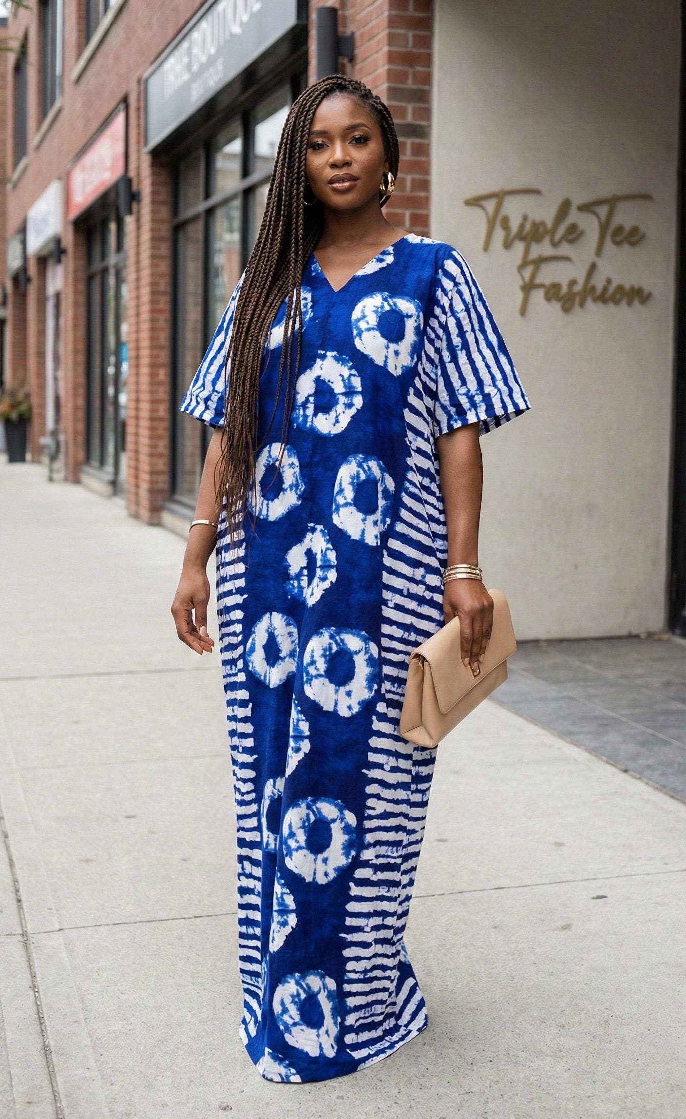 African Ankara Boubou Dress | Handmade Ankara Kaftan with Belt