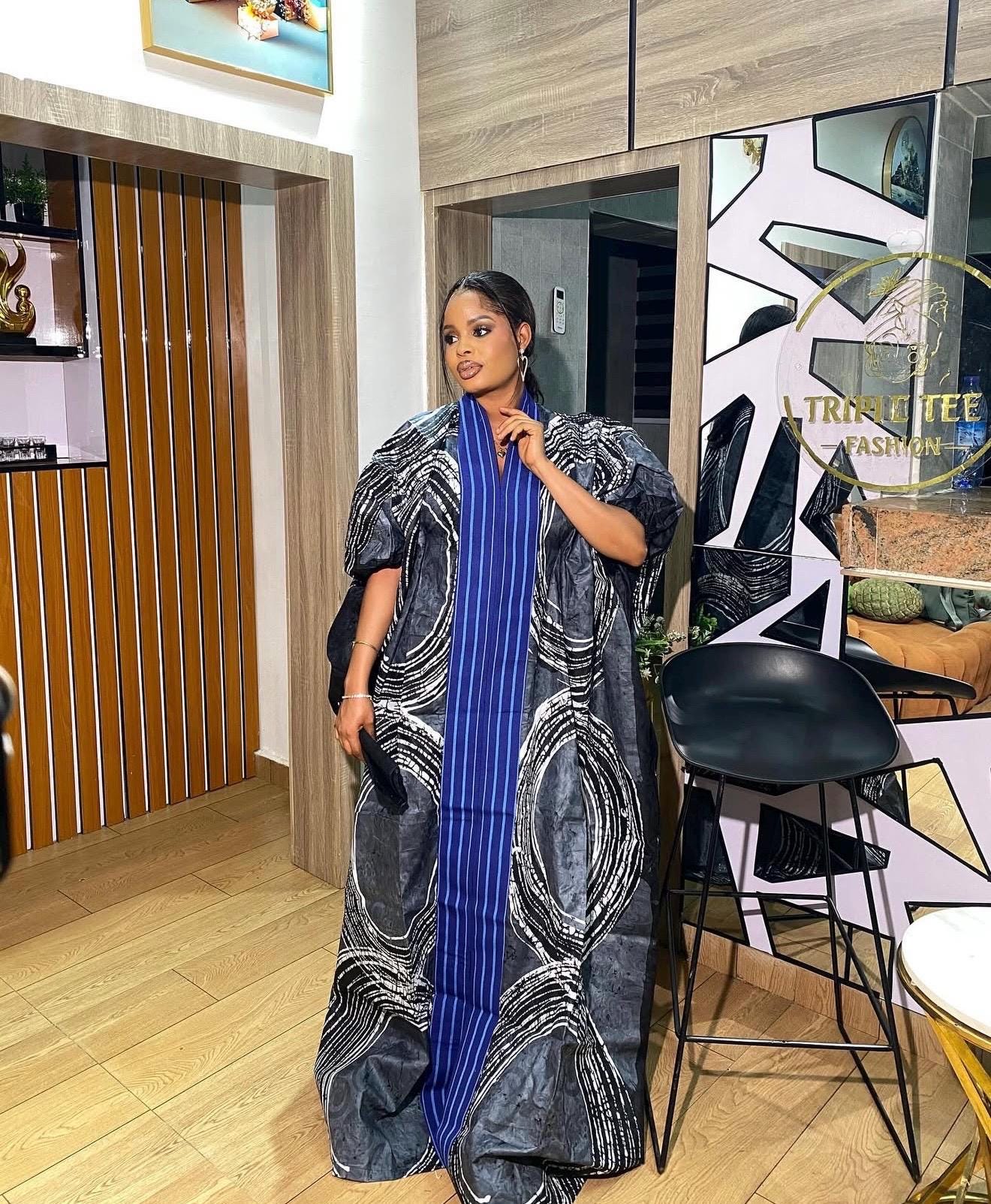 Handmade African Adire Batik Kaftan Dress | Nigerian Boubou