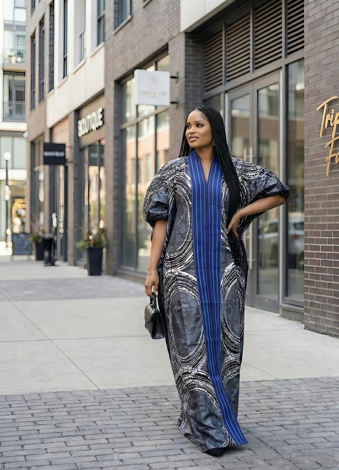 Handmade African Adire Batik Kaftan Dress | Nigerian Boubou