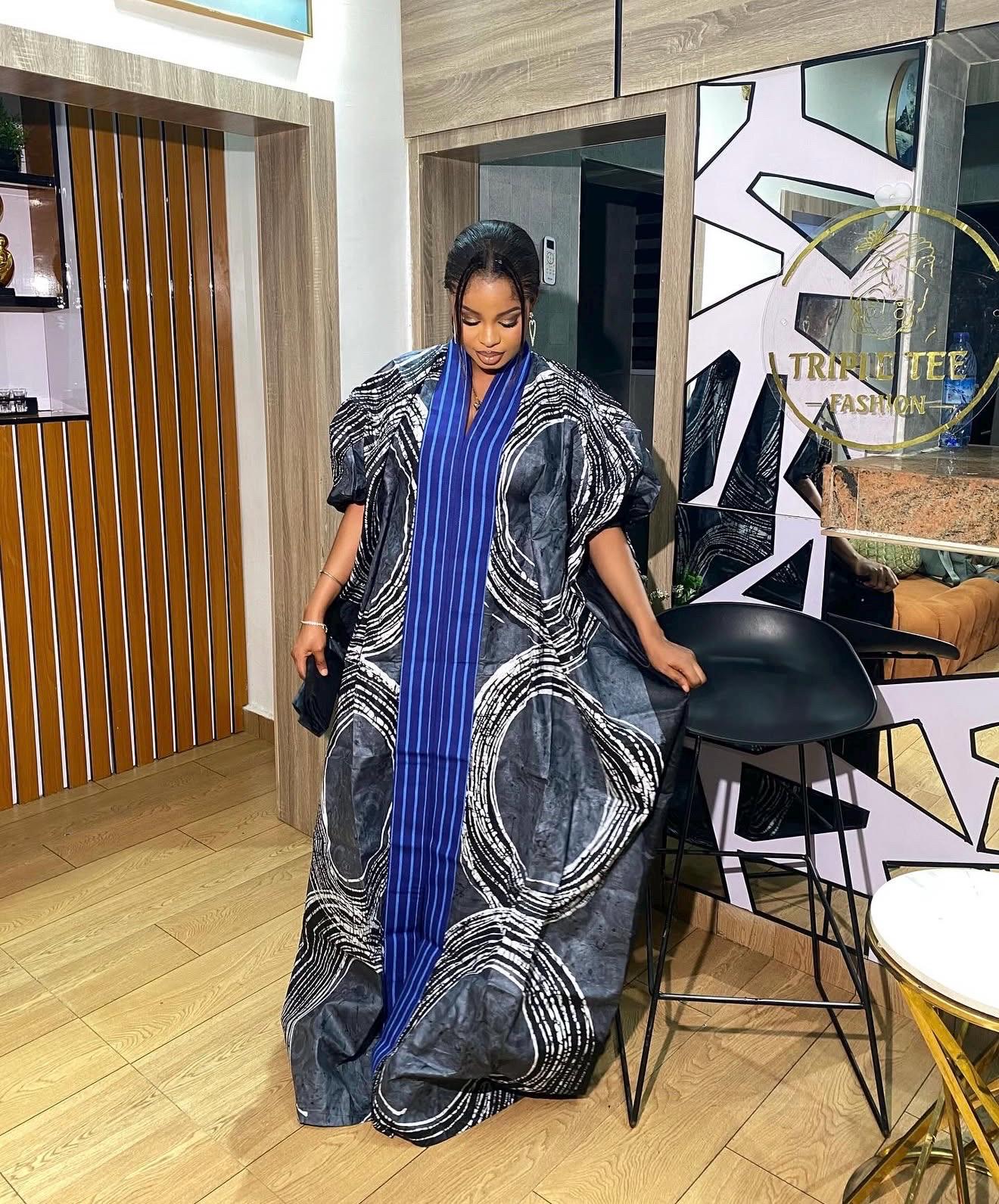 Handmade African Adire Batik Kaftan Dress | Nigerian Boubou