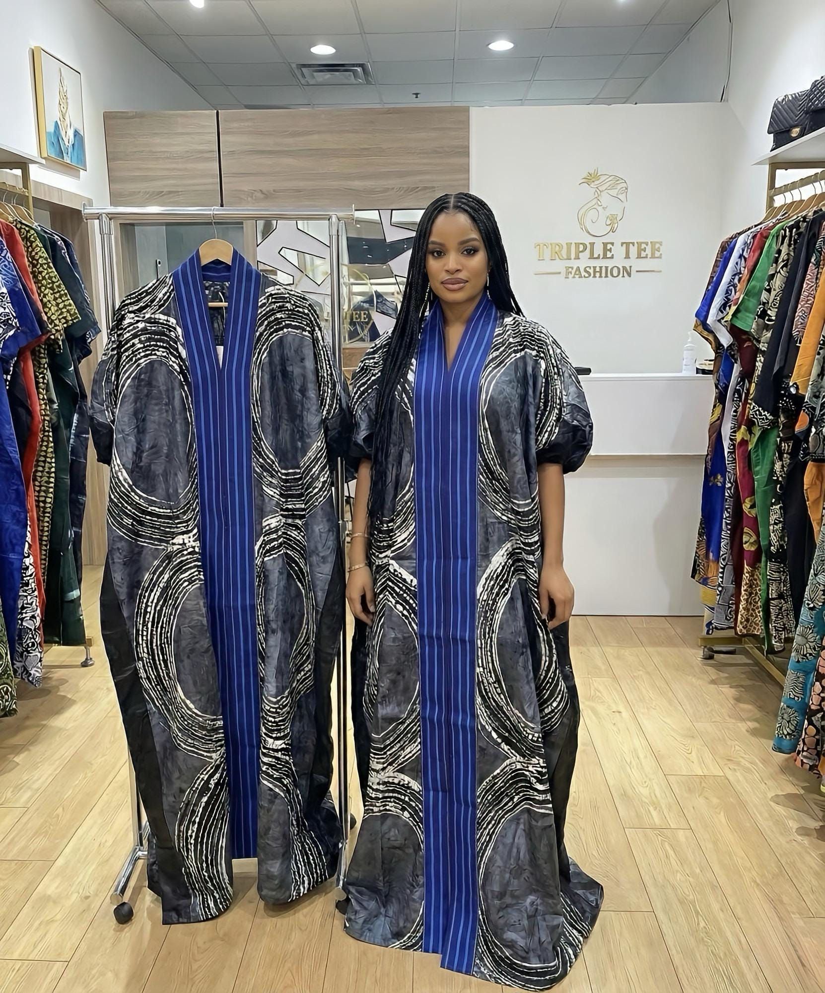 Handmade African Adire Batik Kaftan Dress | Nigerian Boubou