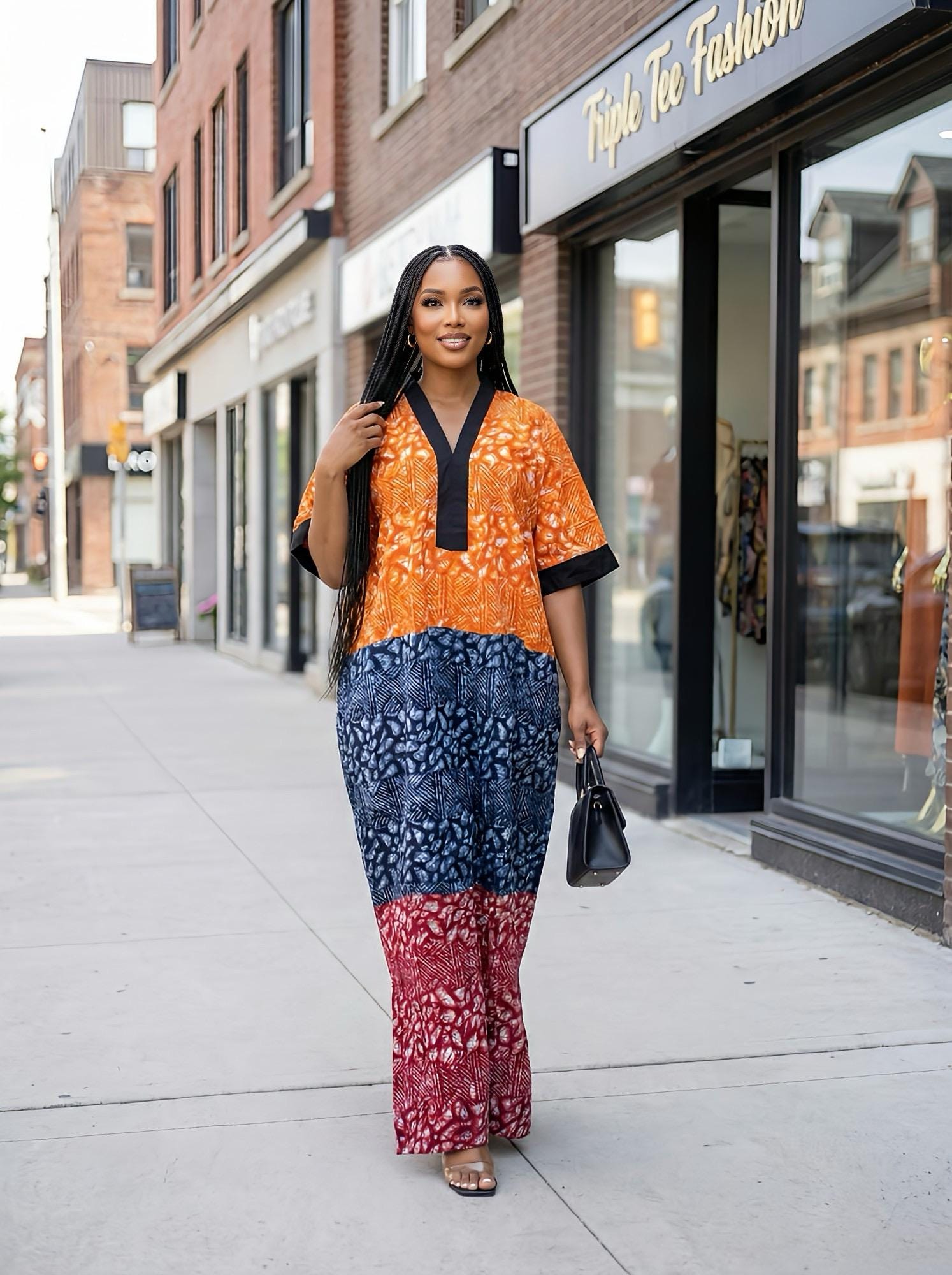 Handmade Ankara Kaftan | Nigerian Print Dress with Headband