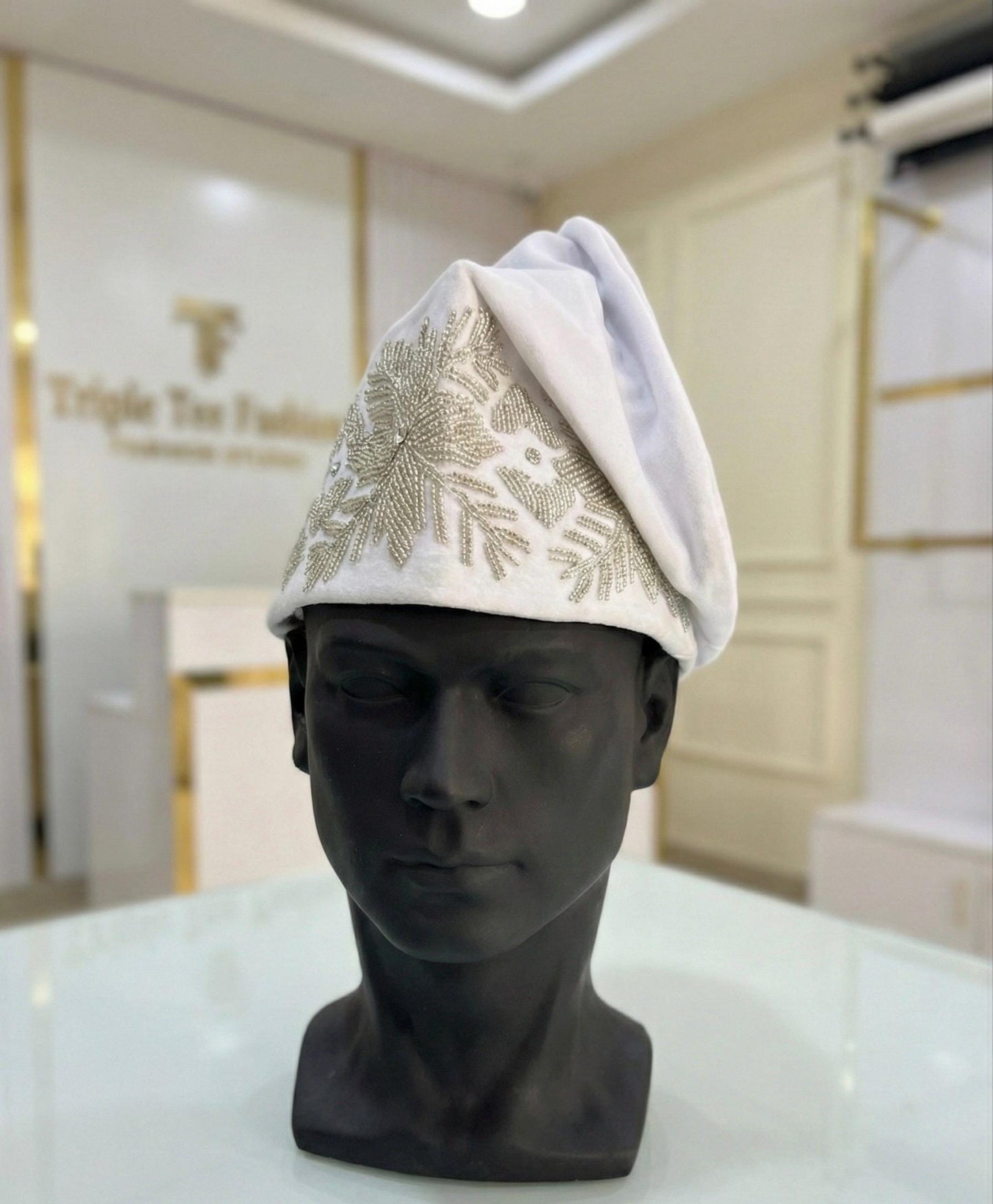 Handmade Velvet Beaded African Men's Cap | Nigerian Wedding