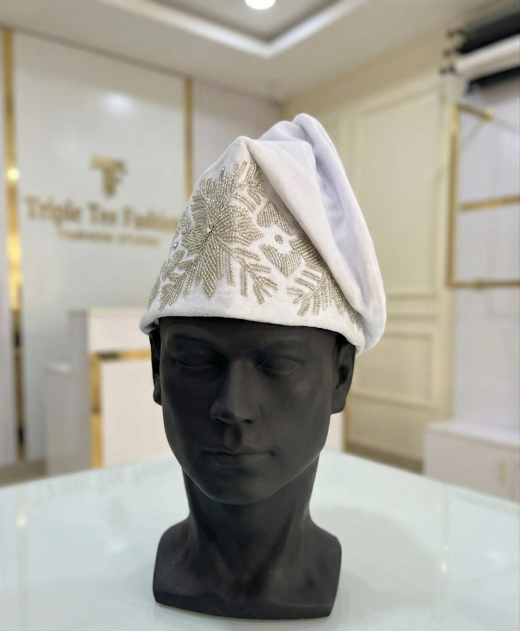 Handmade Velvet Beaded African Men's Cap | Nigerian Wedding