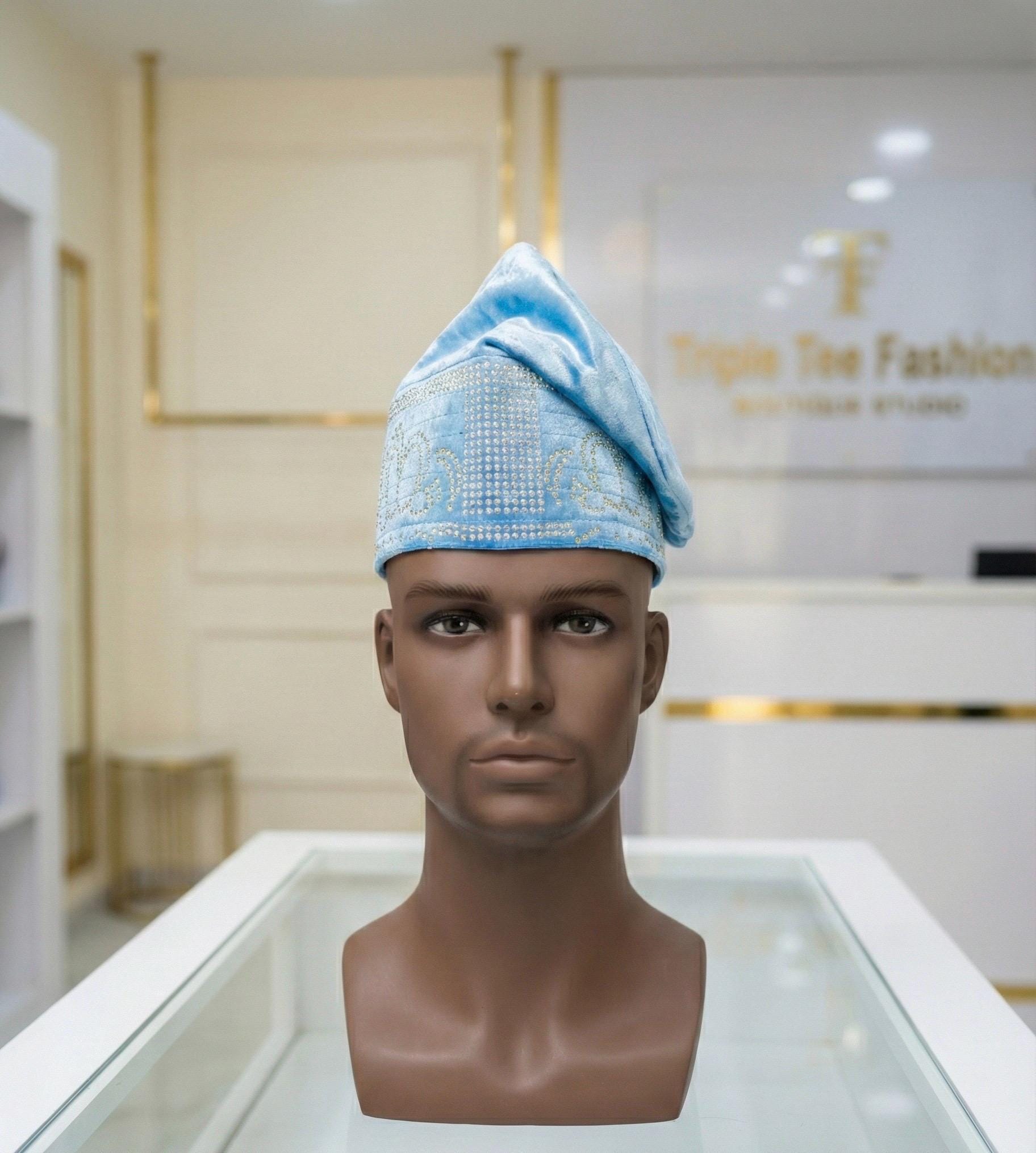 Handmade Velvet Beaded African Men's Cap | Nigerian Wedding