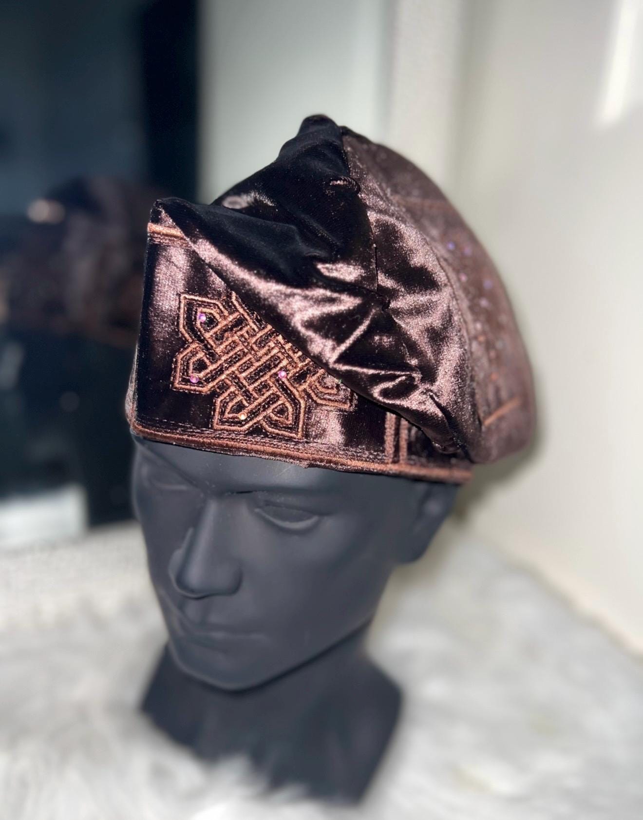 Embroidered Velvet Aso Oke Cap | Nigerian Fila Ijebu
