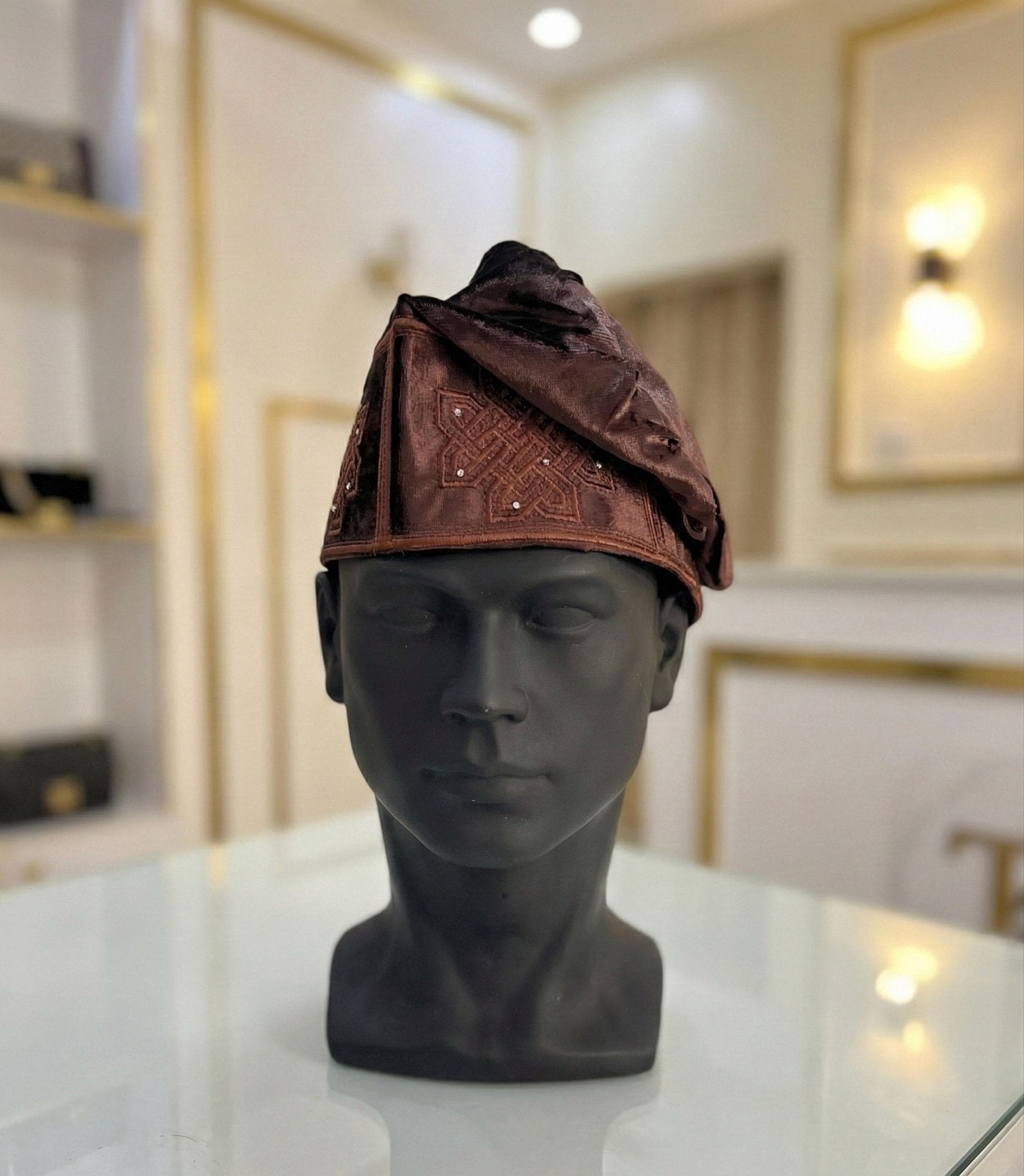 Embroidered Velvet Aso Oke Cap | Nigerian Fila Ijebu