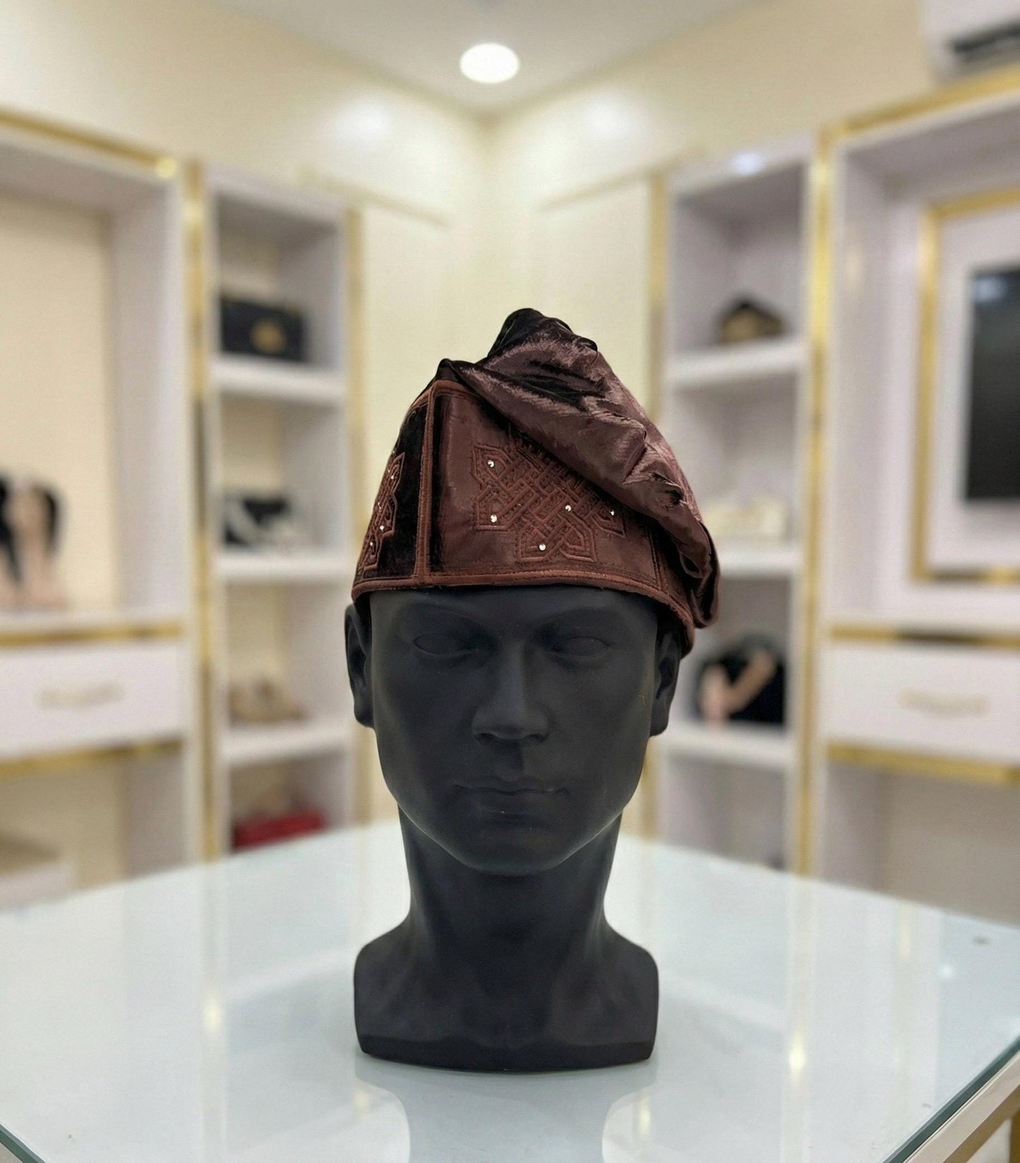 Embroidered Velvet Aso Oke Cap | Nigerian Fila Ijebu