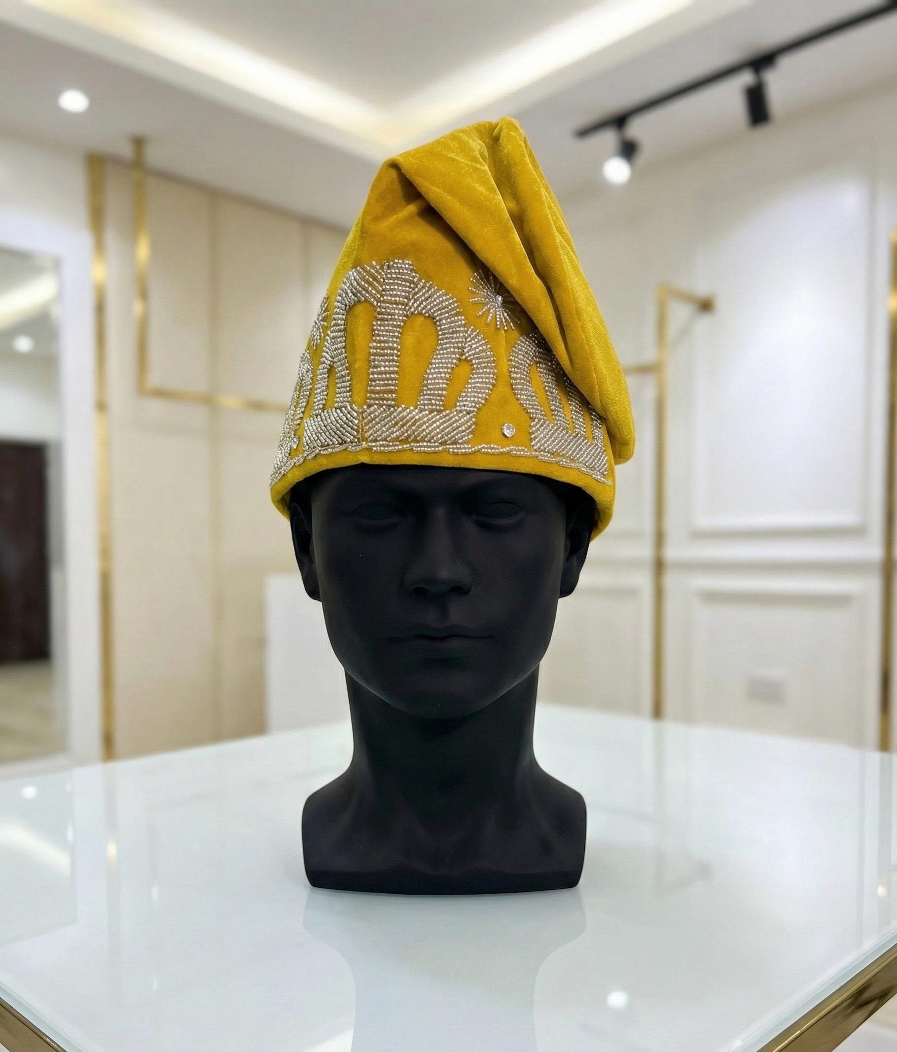 Handmade Velvet Beaded African Men's Cap | Nigerian Wedding