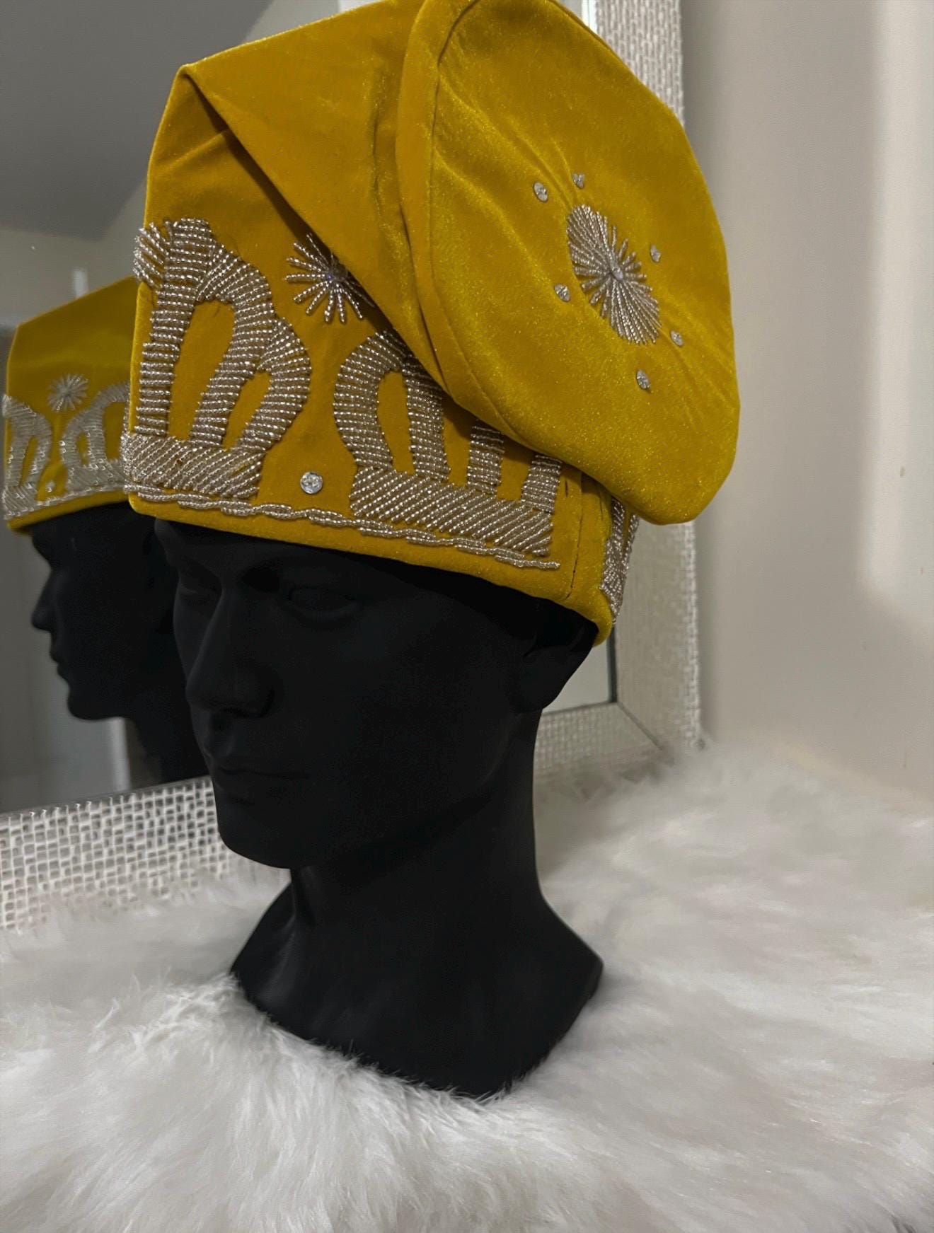 Handmade Velvet Beaded African Men's Cap | Nigerian Wedding