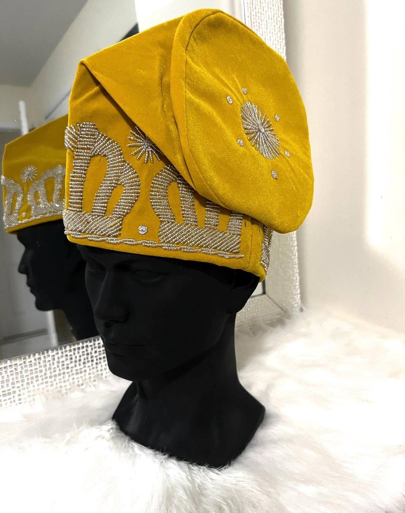 Handmade Velvet Beaded African Men's Cap | Nigerian Wedding