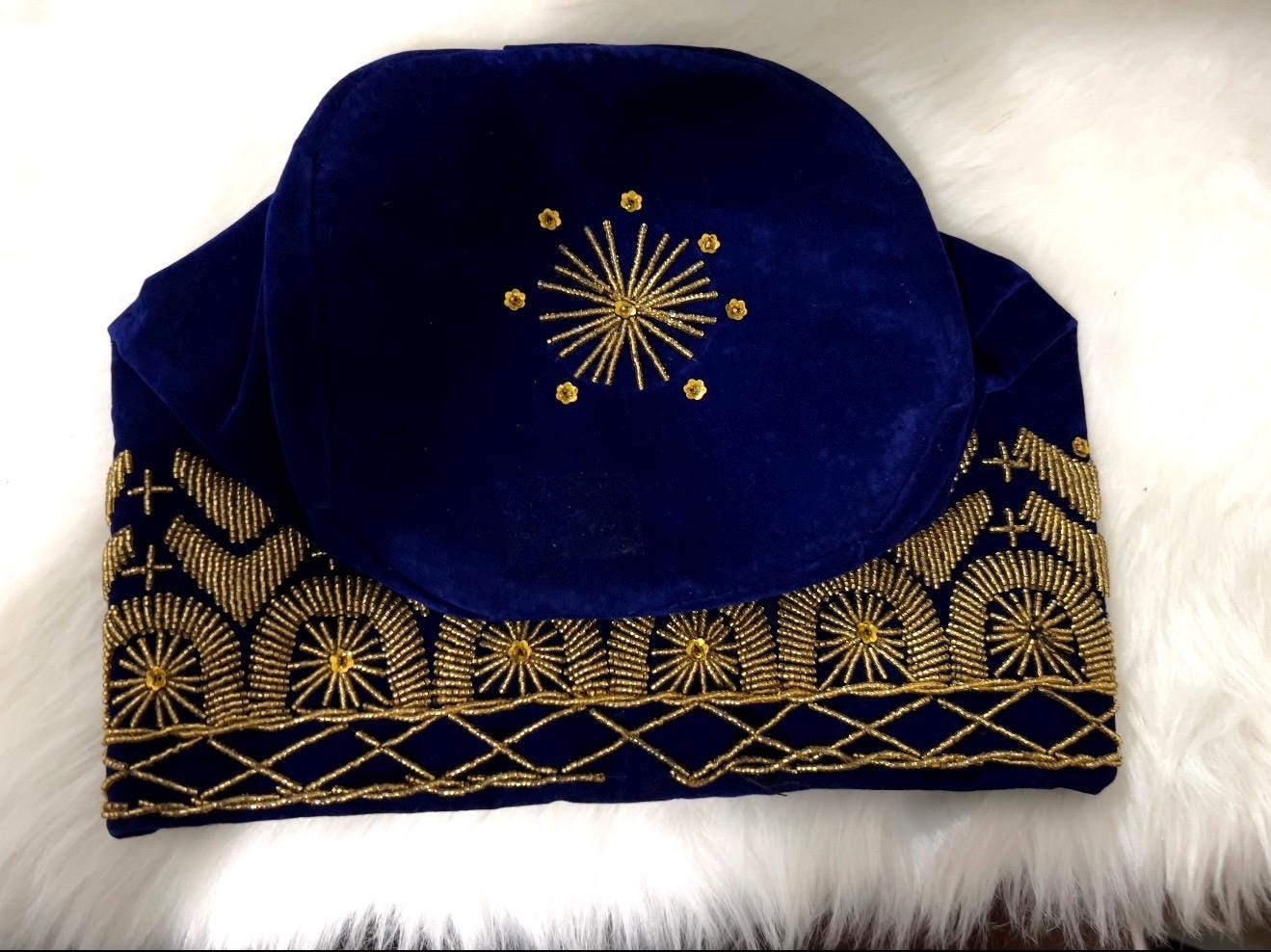 Handmade Velvet Beaded African Men's Cap | Nigerian Wedding
