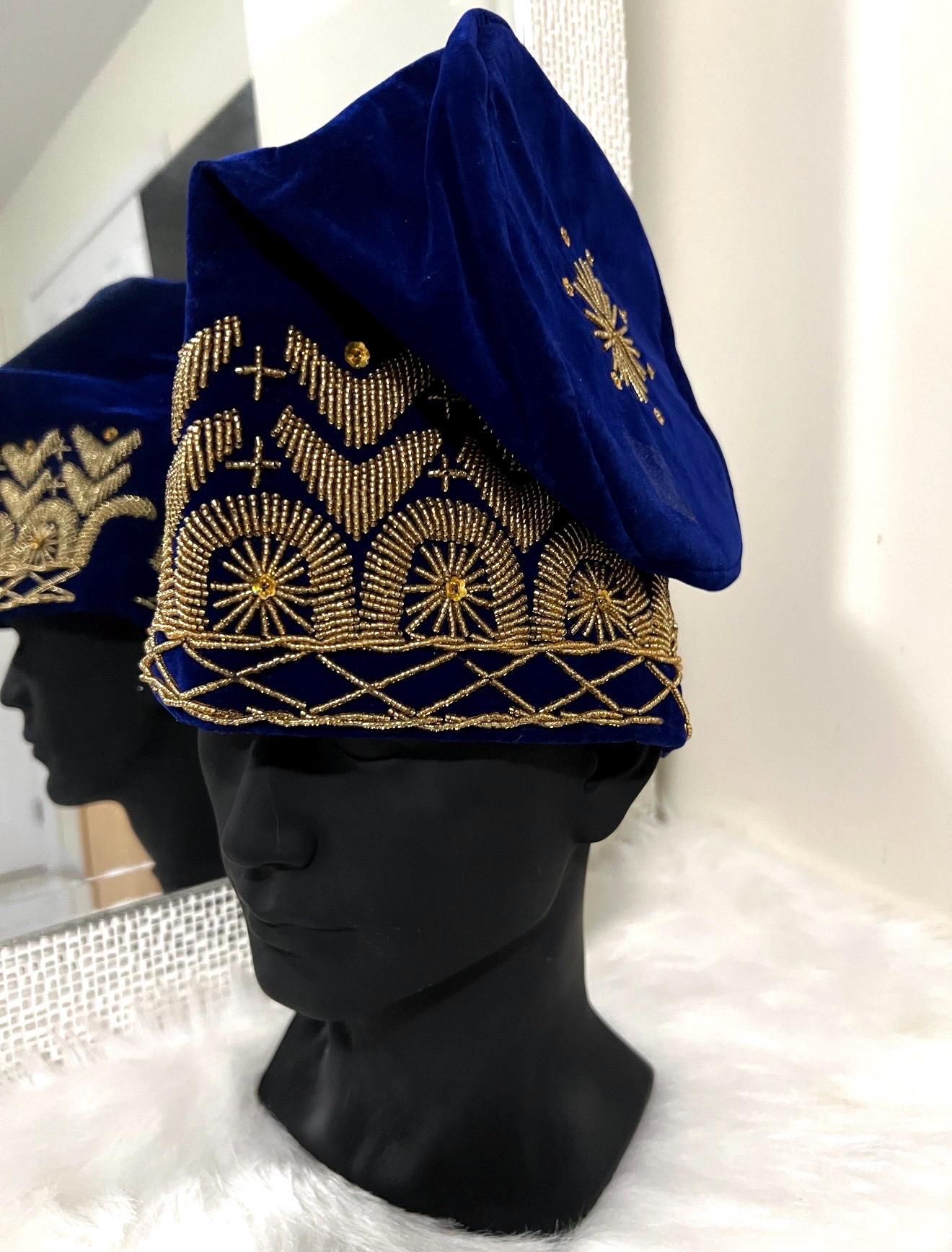Handmade Velvet Beaded African Men's Cap | Nigerian Wedding