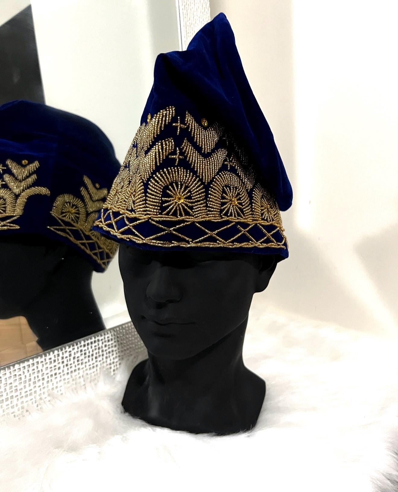 Handmade Velvet Beaded African Men's Cap | Nigerian Wedding