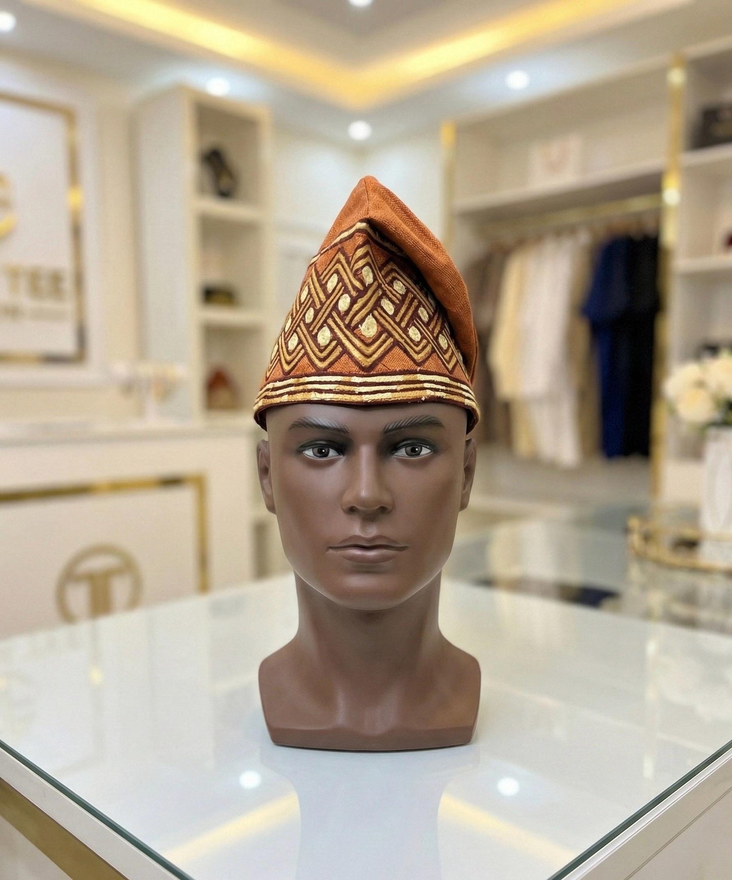 African men Aso Oke Cap | Fila Ijebu, Nigerian Men's Hat (22.5 inches)