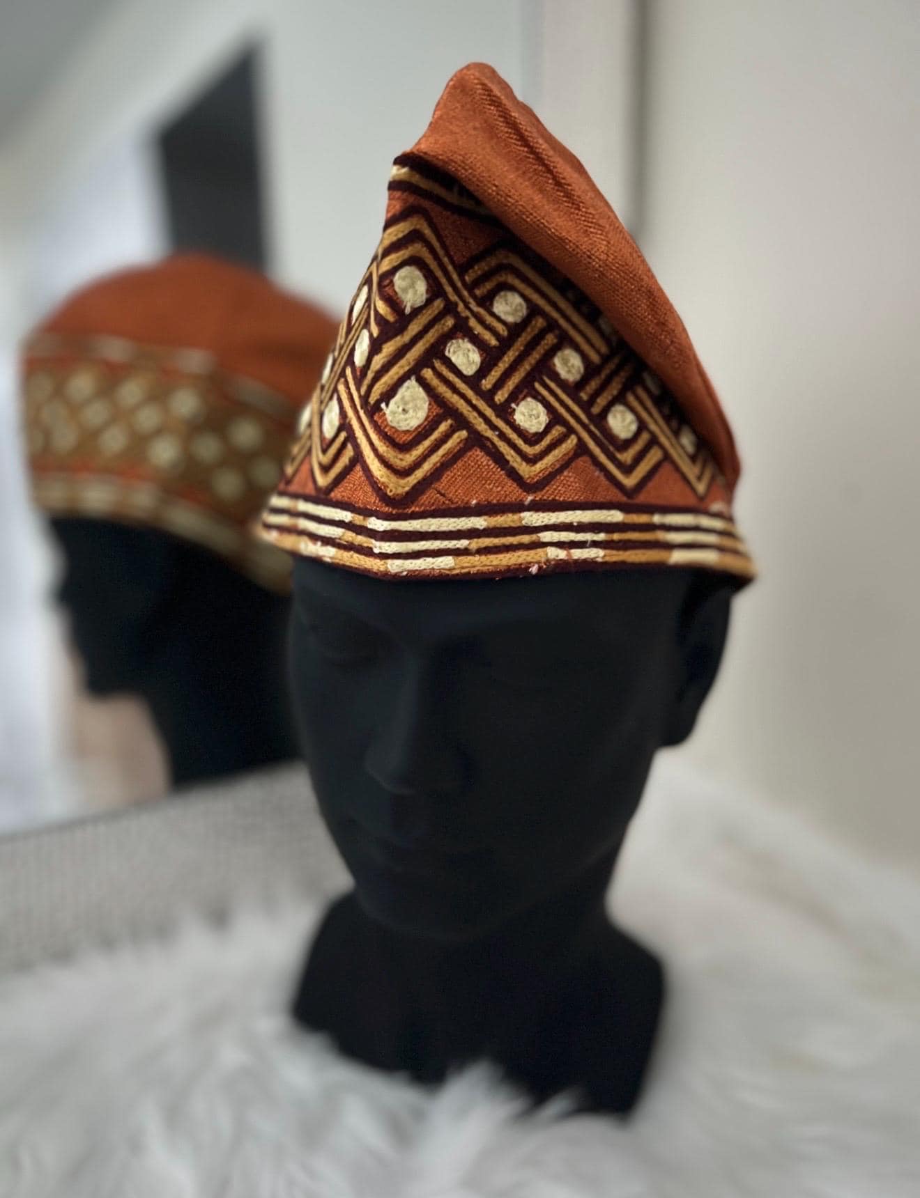 African men Aso Oke Cap | Fila Ijebu, Nigerian Men's Hat (22.5 inches)