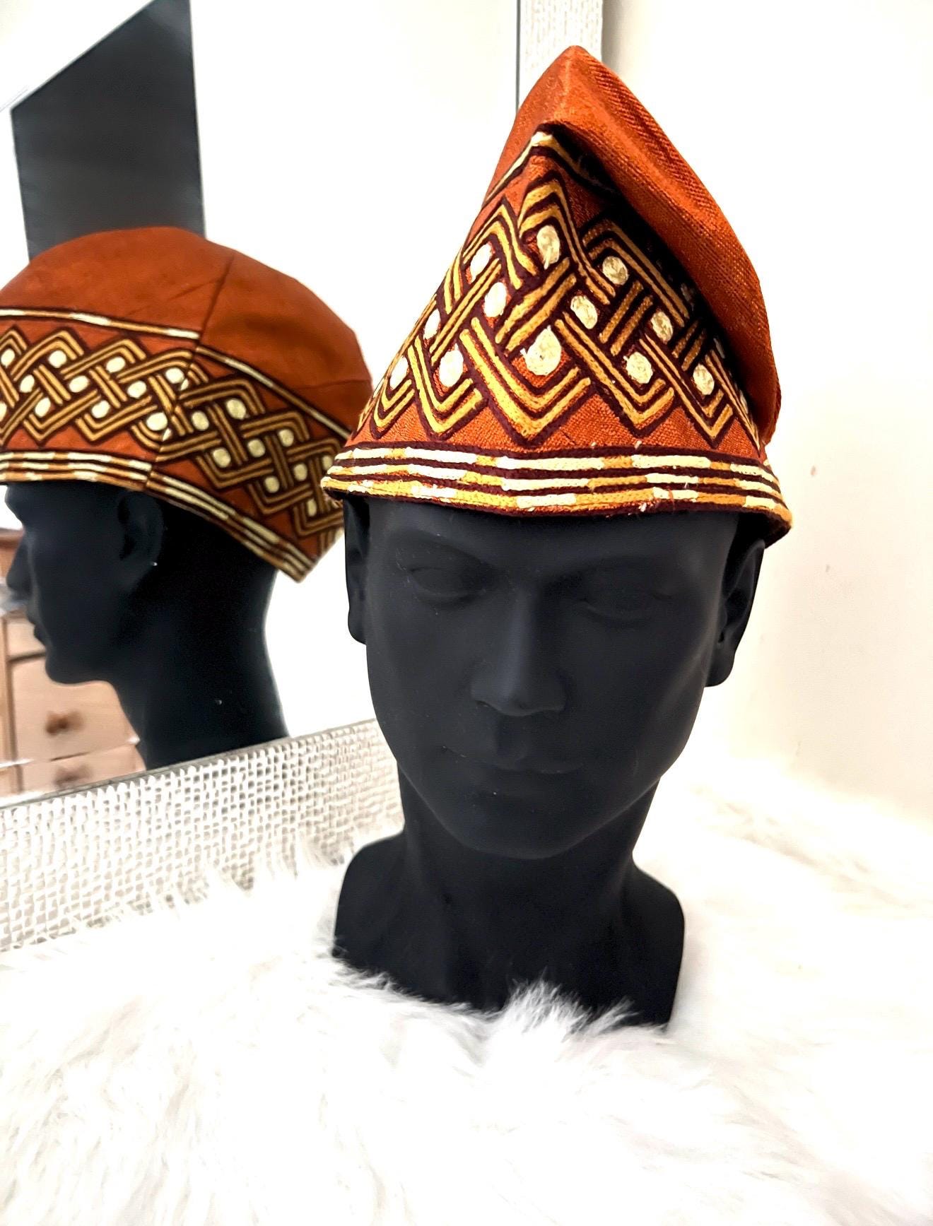 African men Aso Oke Cap | Fila Ijebu, Nigerian Men's Hat (22.5 inches)