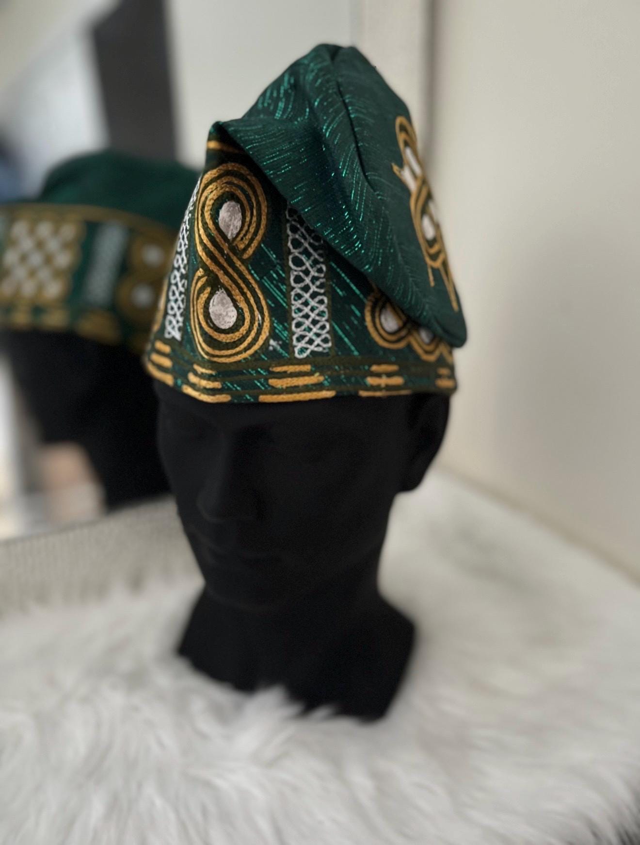 African men Aso Oke Cap | Fila Ijebu, Nigerian Men's Hat (23 inches)