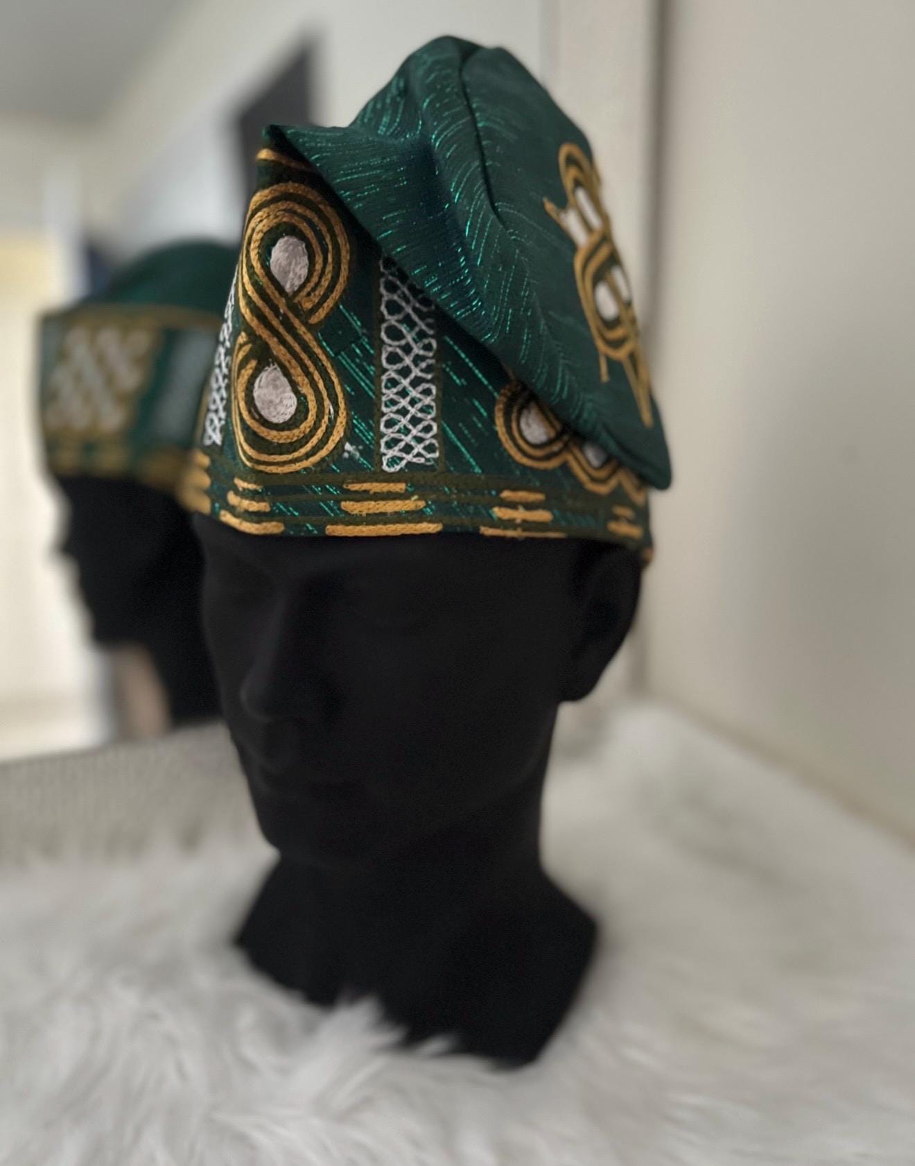African men Aso Oke Cap | Fila Ijebu, Nigerian Men's Hat (23 inches)