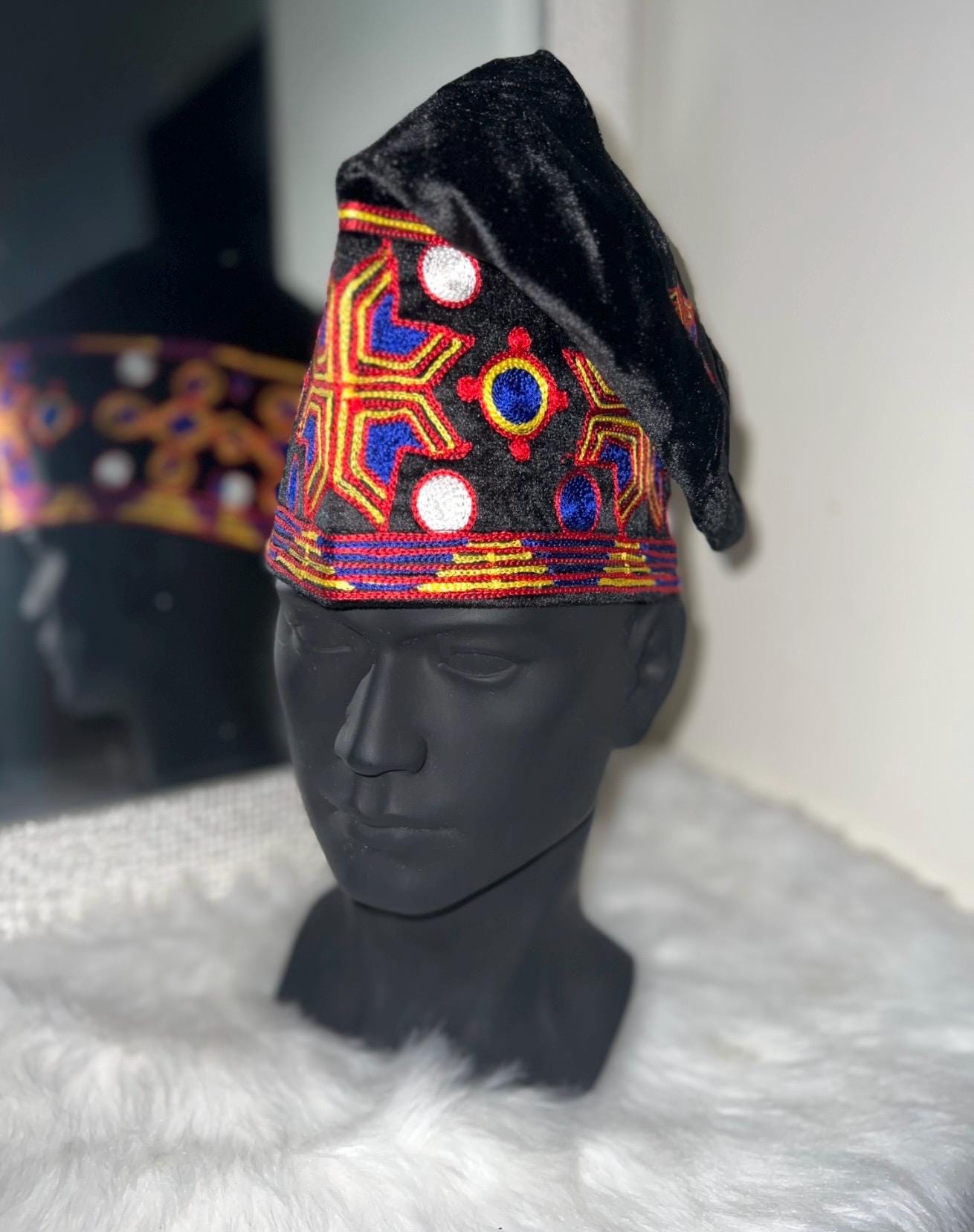 Embroidered Velvet Aso Oke Cap | Nigerian Fila Ijebu