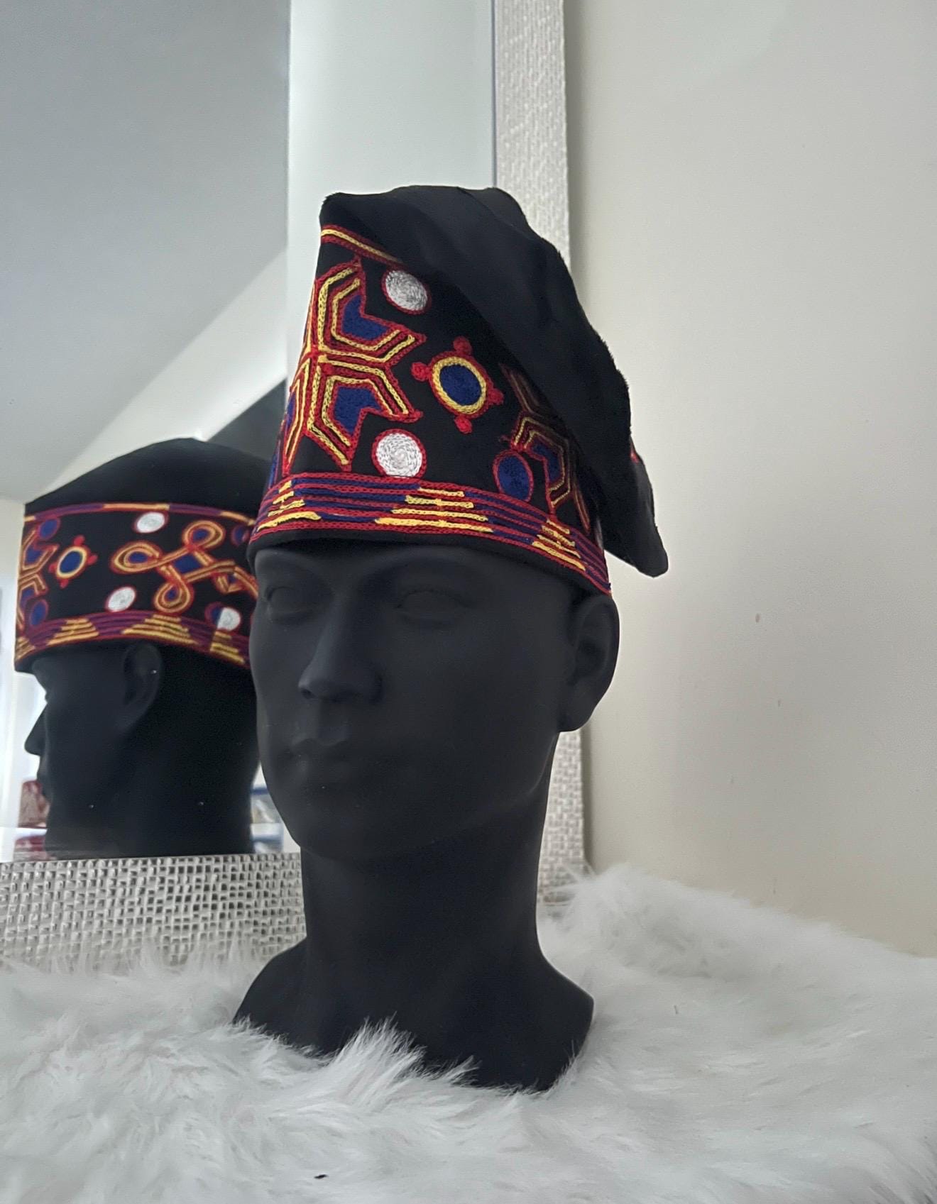 Embroidered Velvet Aso Oke Cap | Nigerian Fila Ijebu