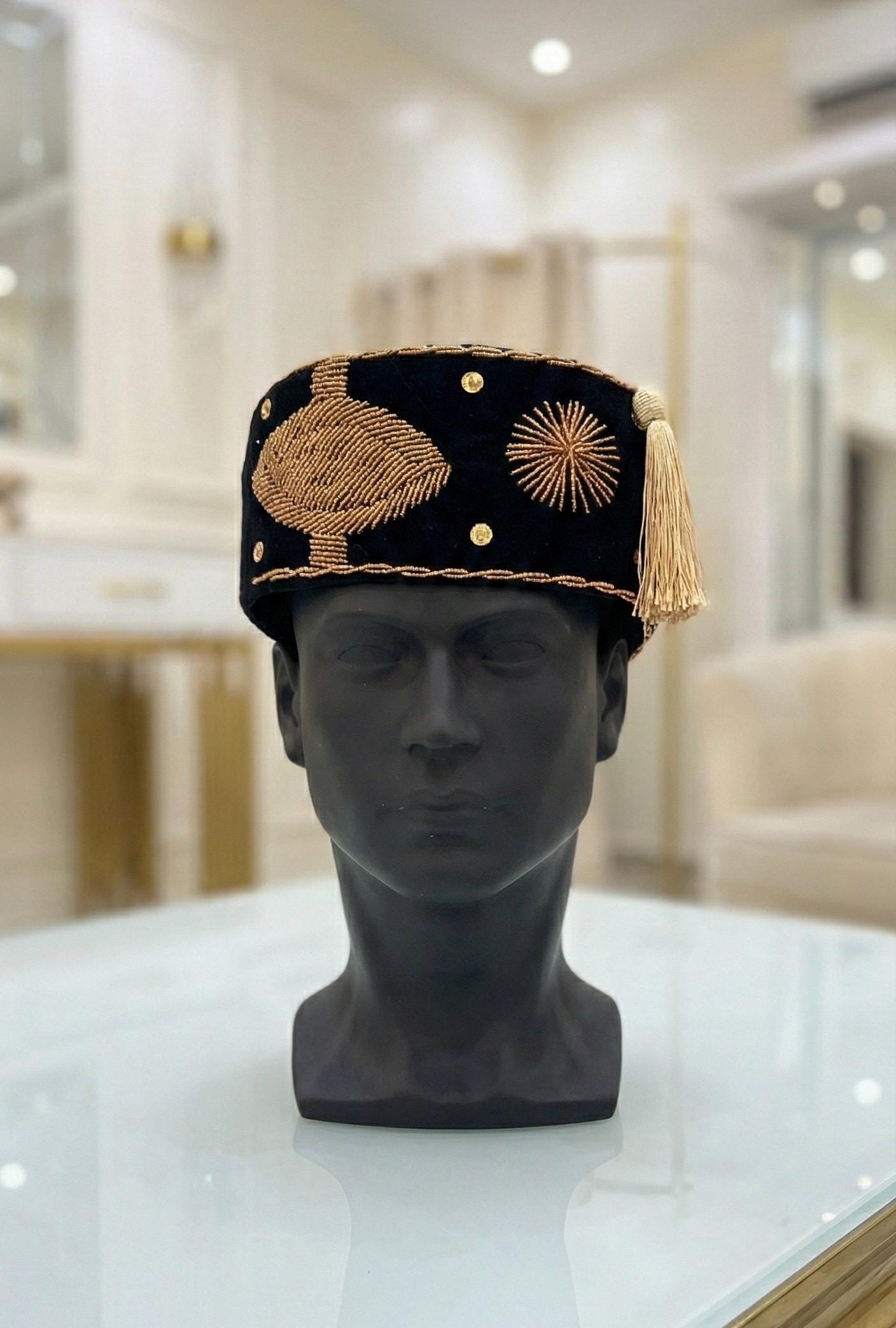 Handmade Velvet Beaded African Men's Cap | Nigerian Wedding