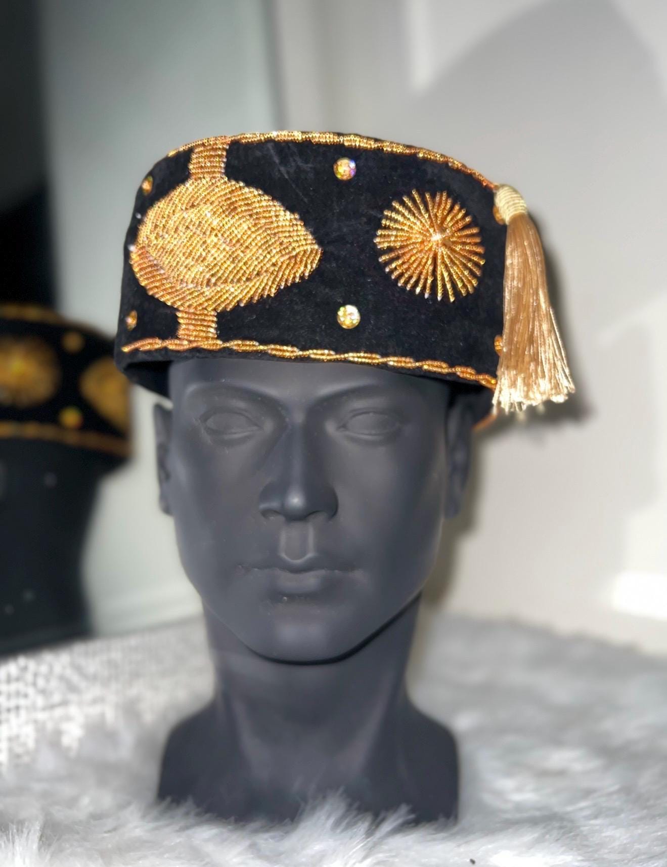 Handmade Velvet Beaded African Men's Cap | Nigerian Wedding