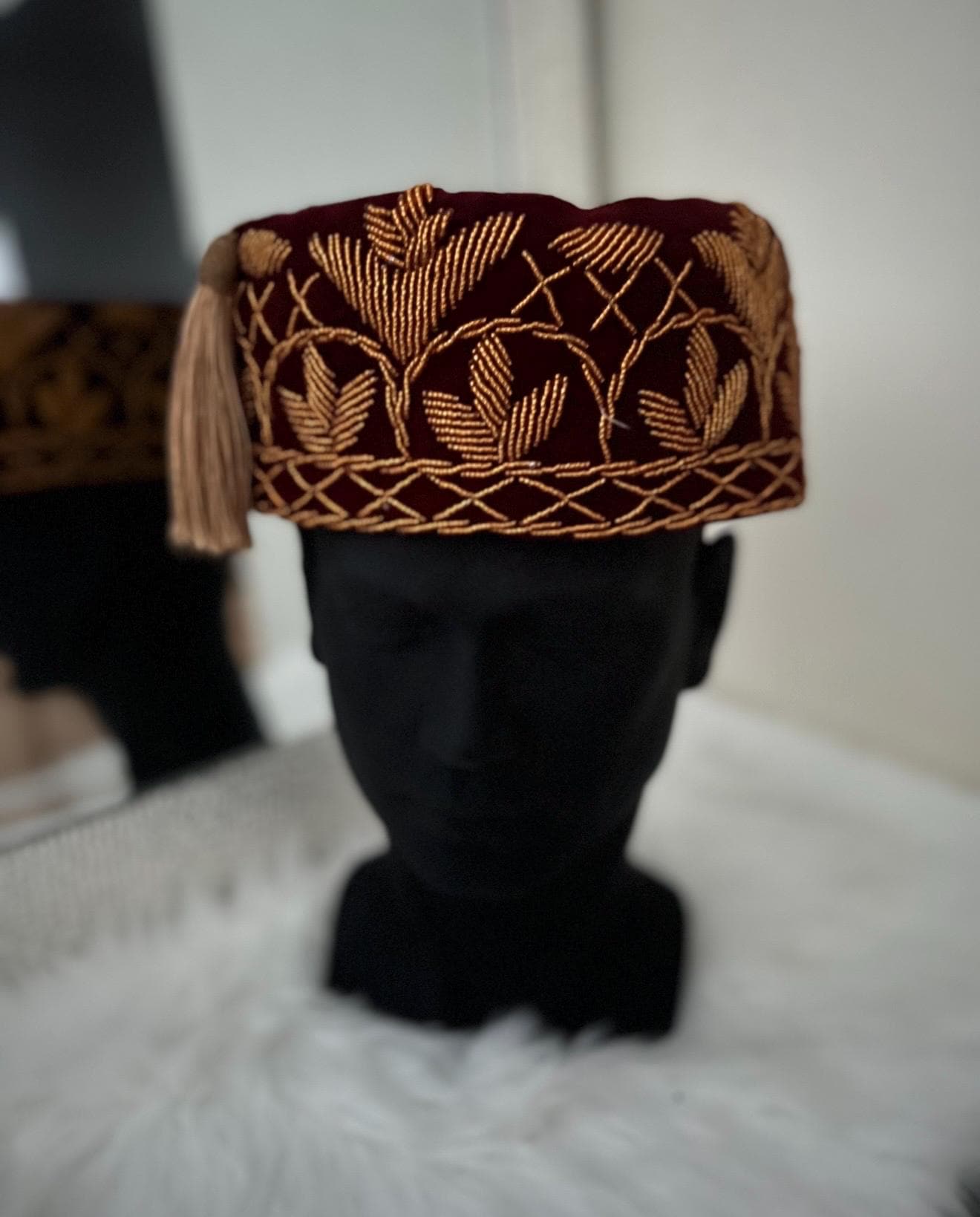 Handmade Velvet Beaded African Men's Cap | Nigerian Wedding