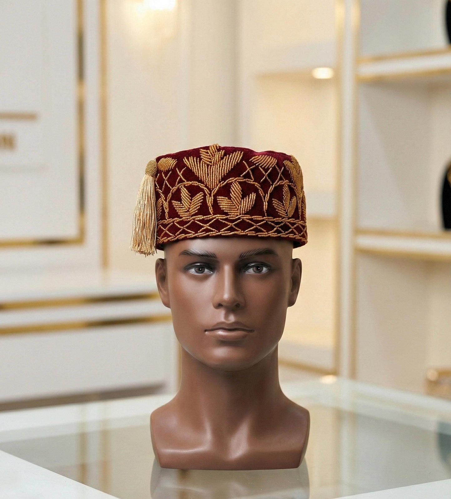 Handmade Velvet Beaded African Men's Cap | Nigerian Wedding