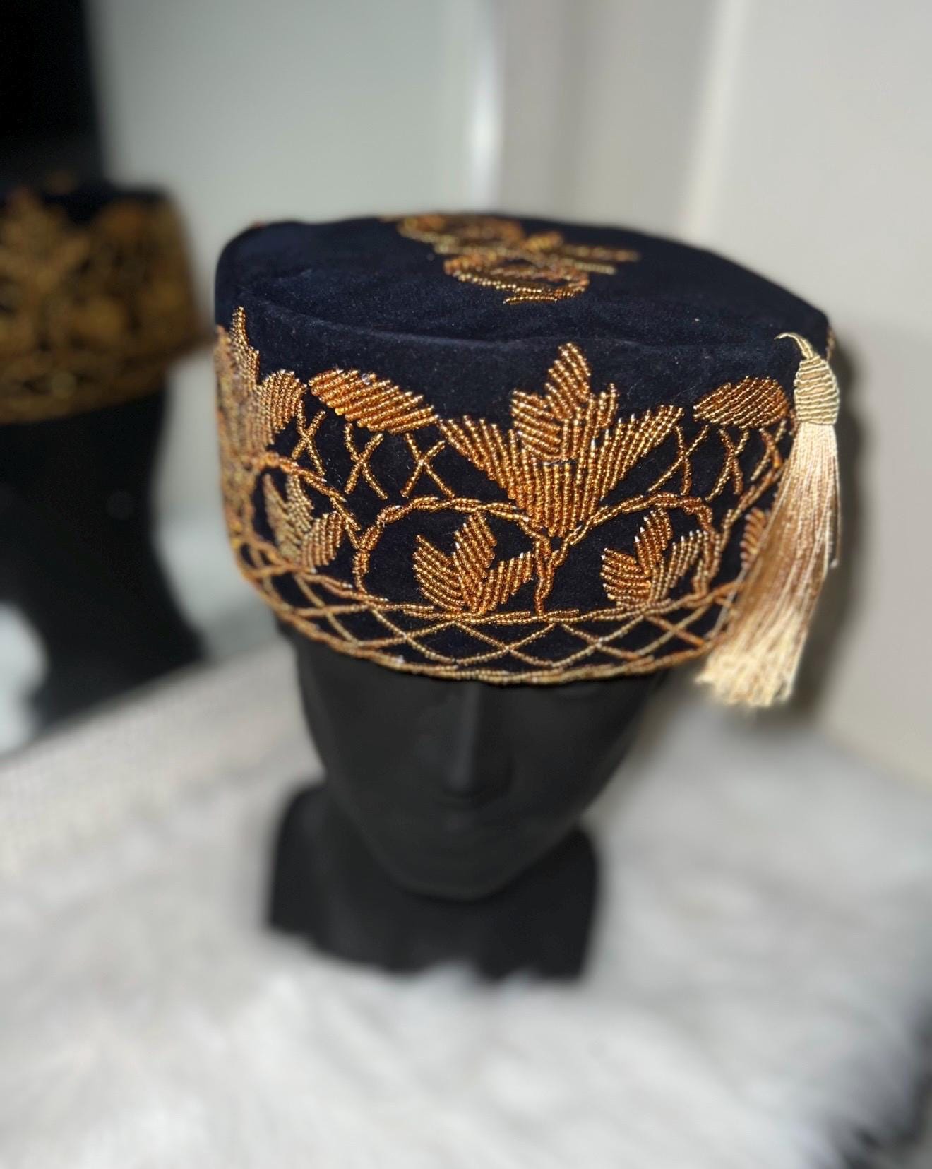 Handmade Velvet Beaded African Men's Cap | Nigerian Wedding