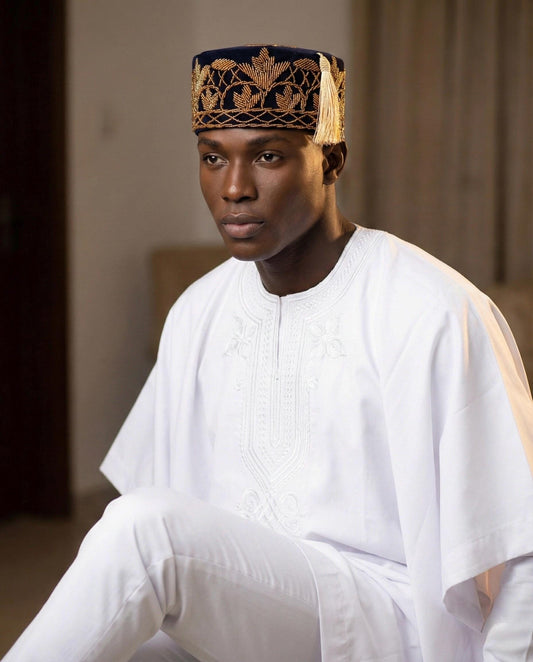 Handmade Velvet Beaded African Men's Cap | Nigerian Wedding