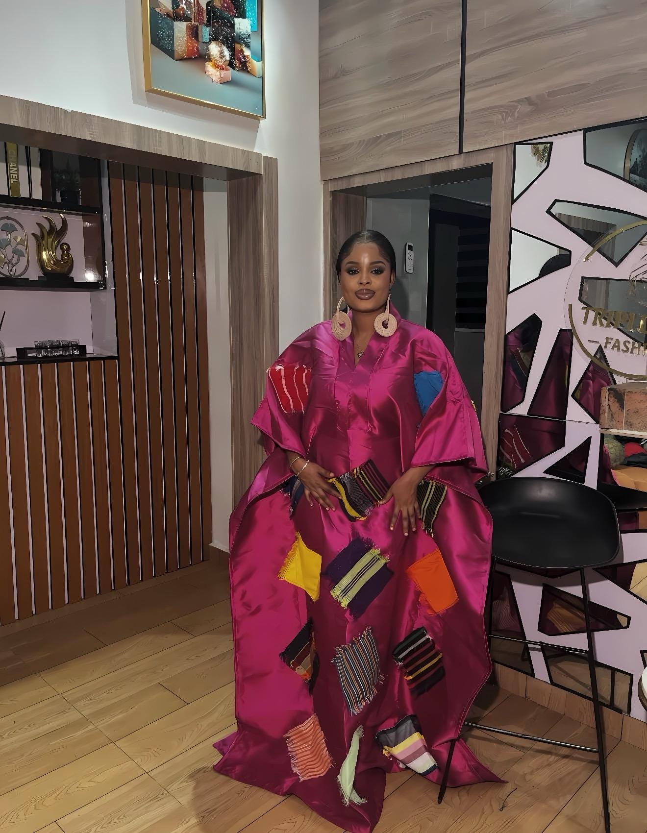 African Luxury Mikado Boubou with Aso-Oke Patchwork – One Size Fits All|Pink Dress