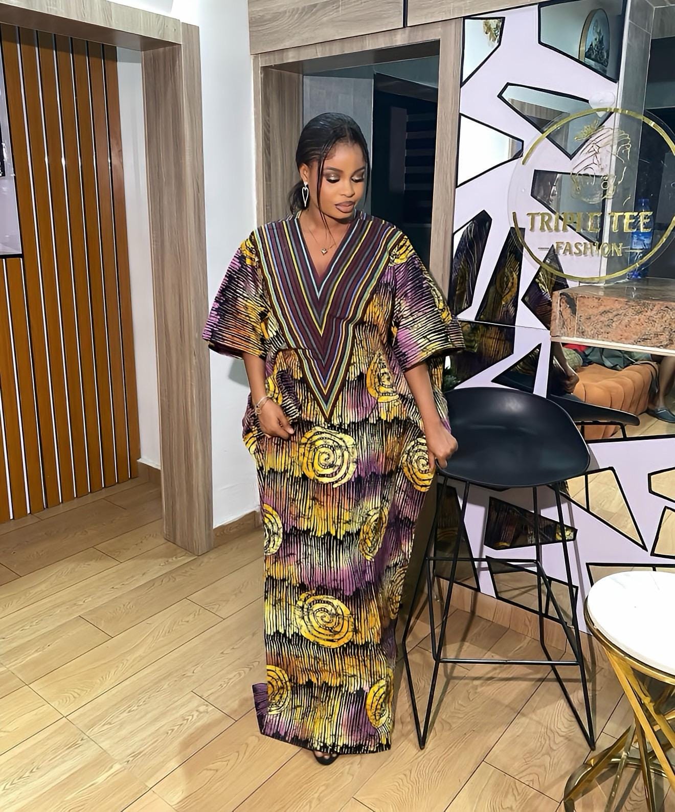 Handmade Ankara Kaftan | Nigerian Print Dress with Headtie