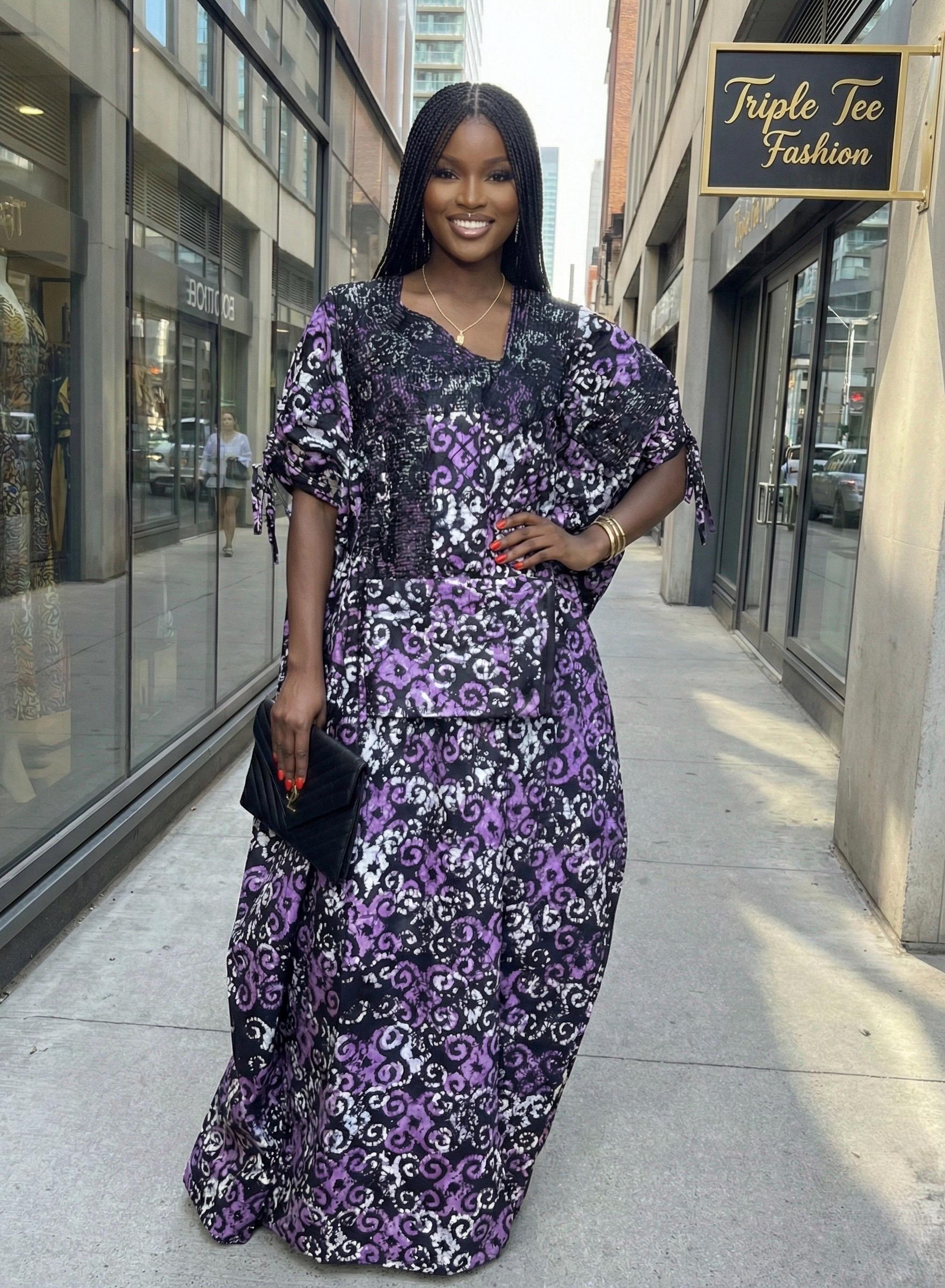 Handmade African Adire Batik Boubou Dress | Tinko Embroidery