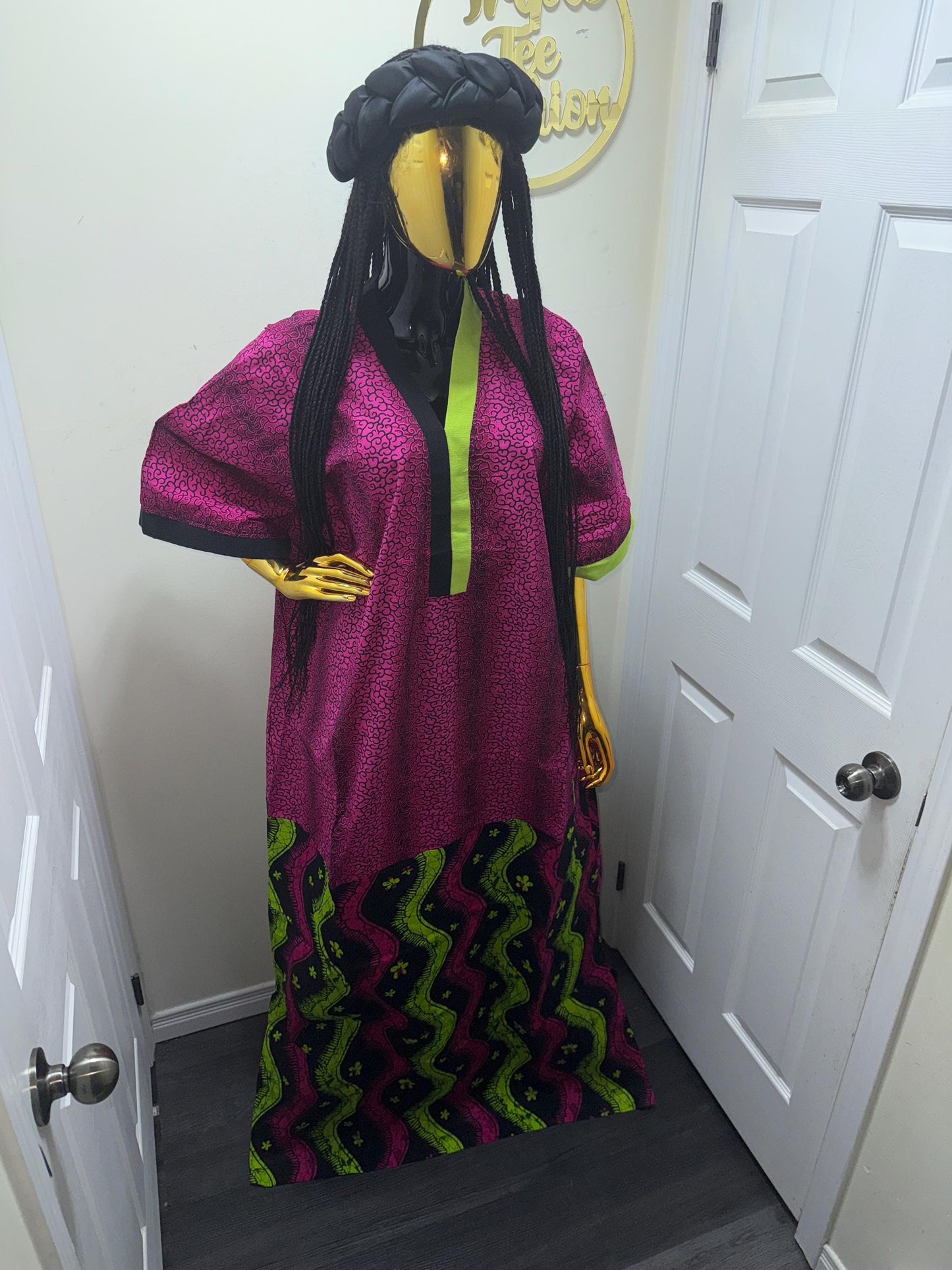 Handmade Ankara Kaftan | Nigerian Print Dress with Headband