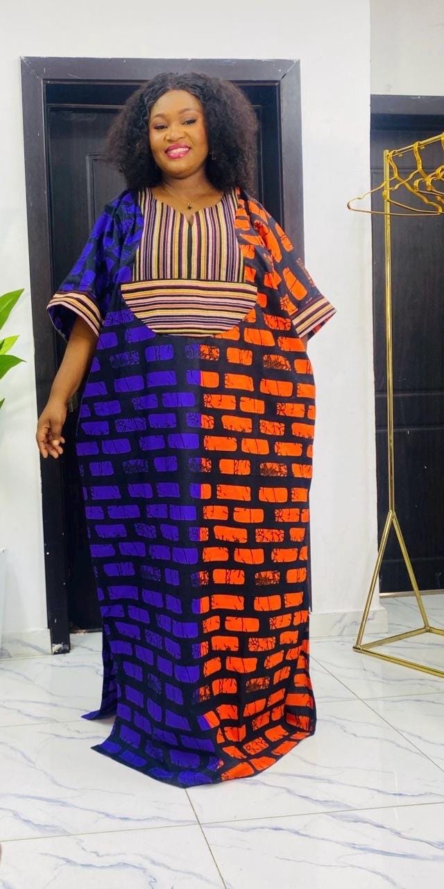 Handmade Ankara Kaftan | Nigerian Print Dress with Headtie