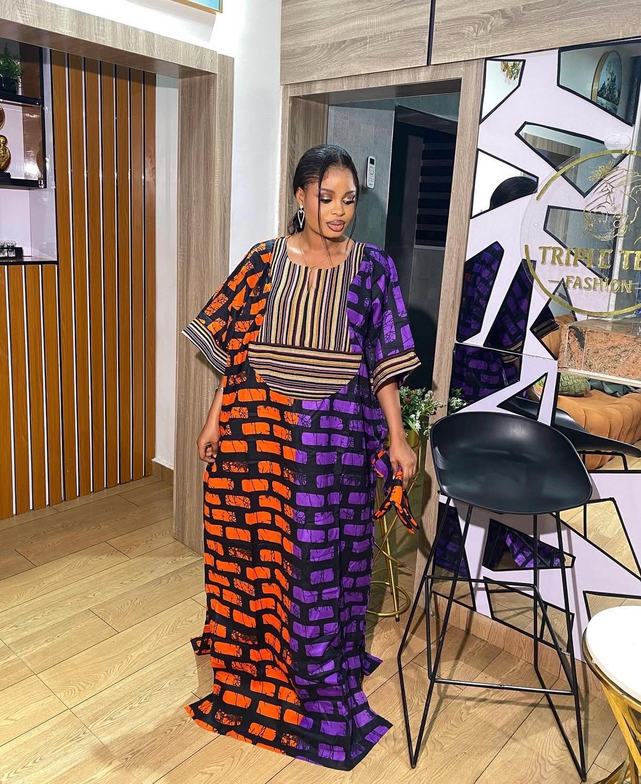Handmade Ankara Kaftan | Nigerian Print Dress with Headtie