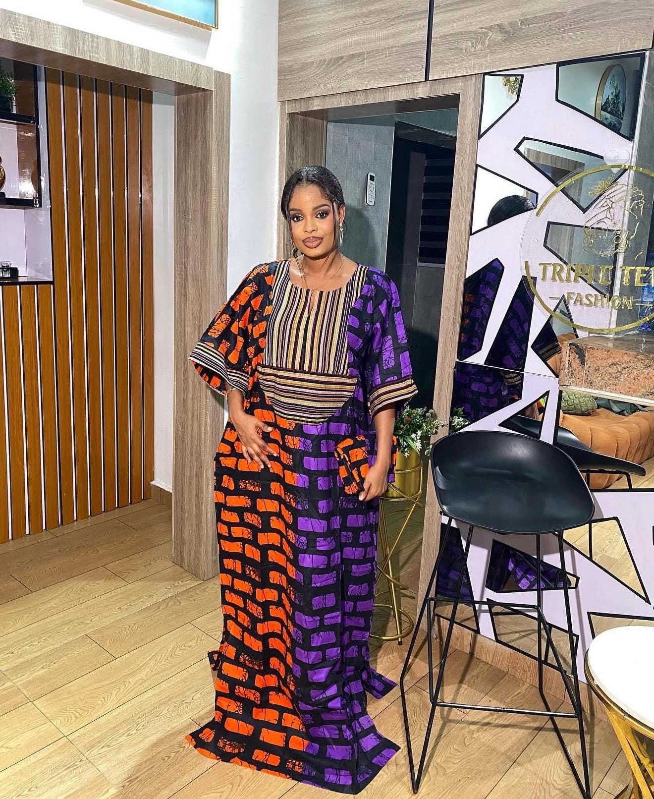 Handmade Ankara Kaftan | Nigerian Print Dress with Headtie
