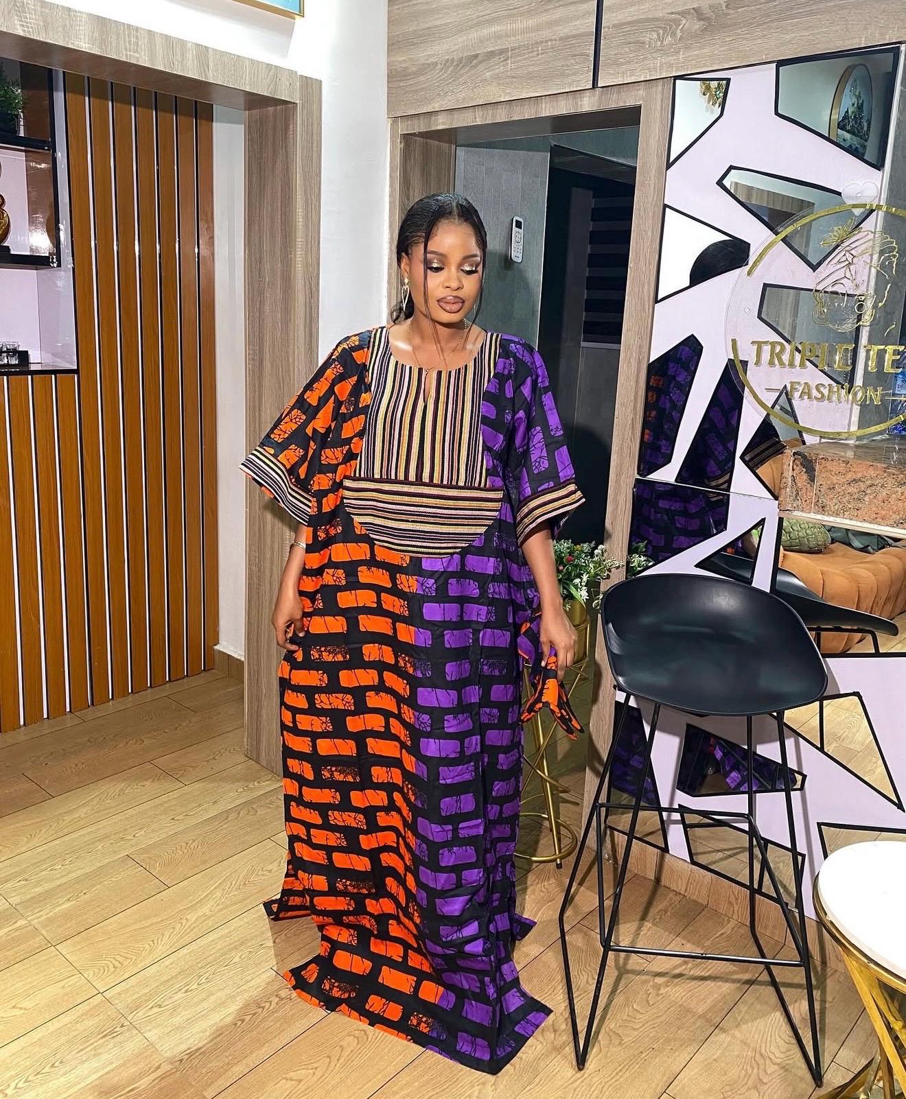 Handmade Ankara Kaftan | Nigerian Print Dress with Headtie