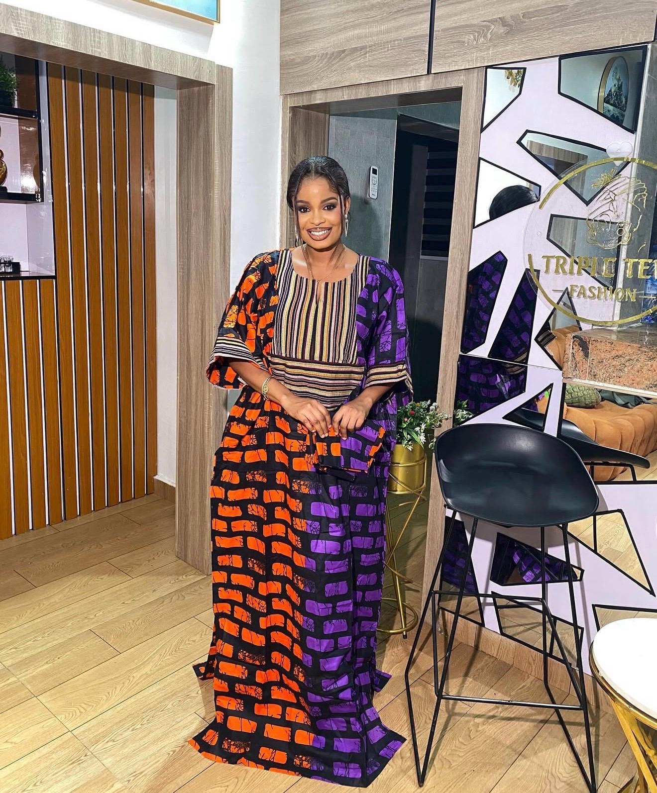 Handmade Ankara Kaftan | Nigerian Print Dress with Headtie