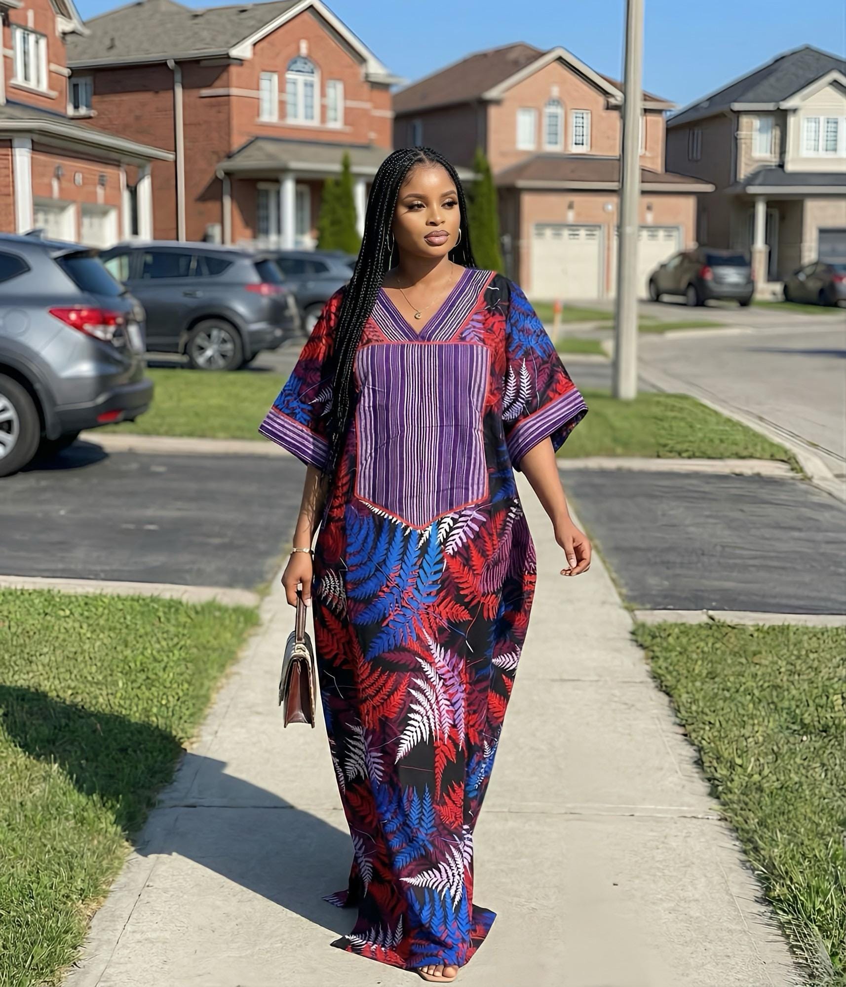 Handmade Ankara Kaftan Dress | African Print Boubou with Headtie