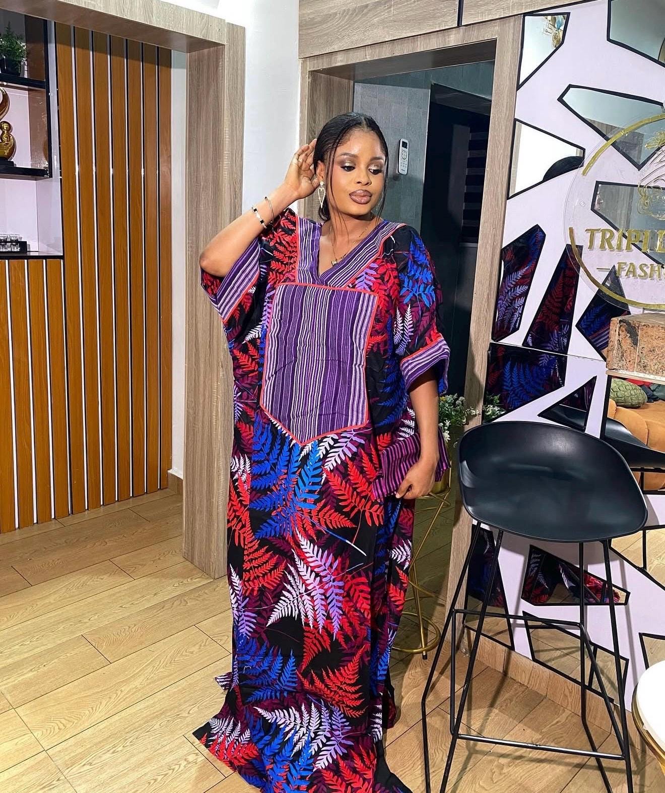 Handmade Ankara Kaftan Dress | African Print Boubou with Headtie