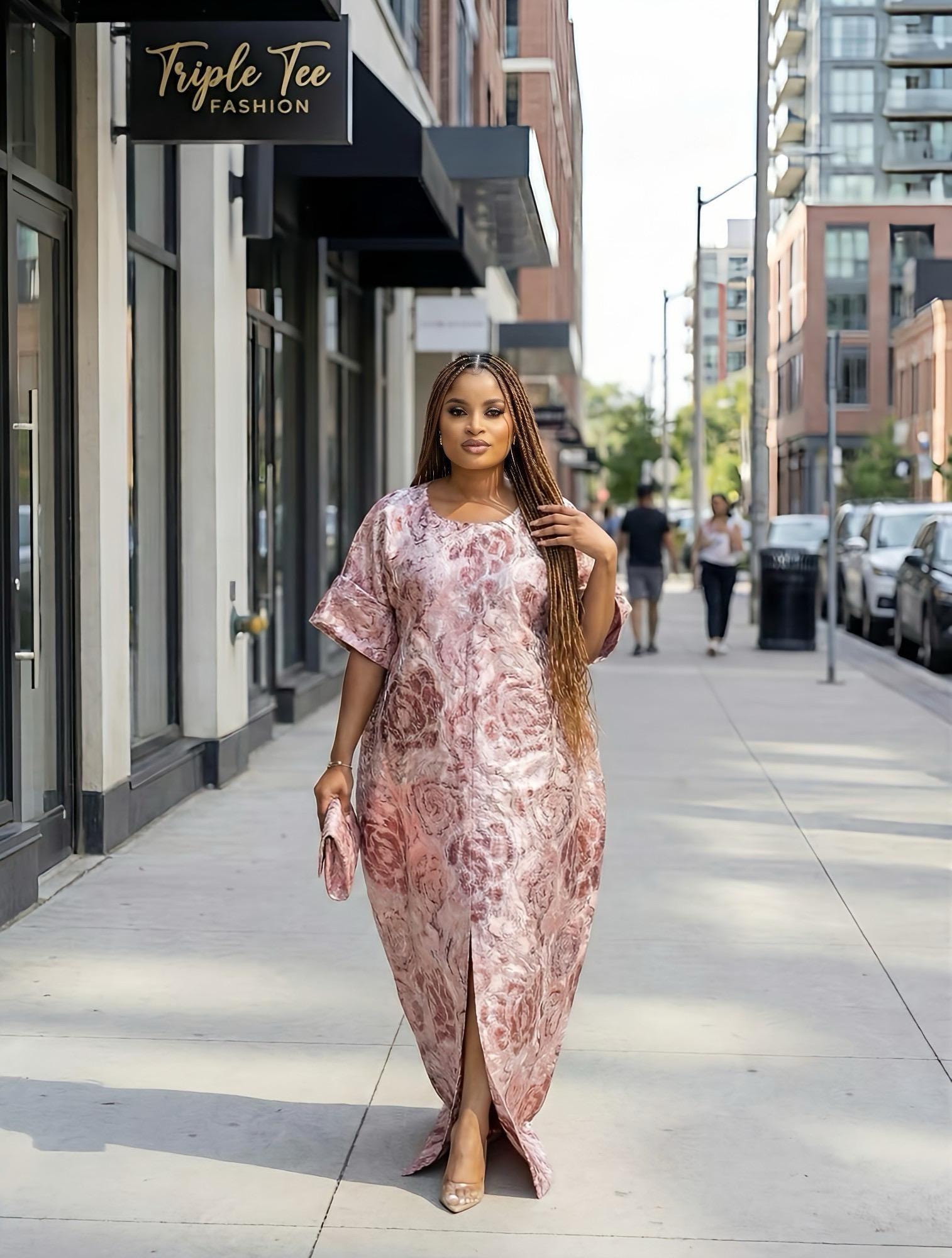 Floral Brocade Boubou Dress | Nigerian Kaftan with Matching Scarf