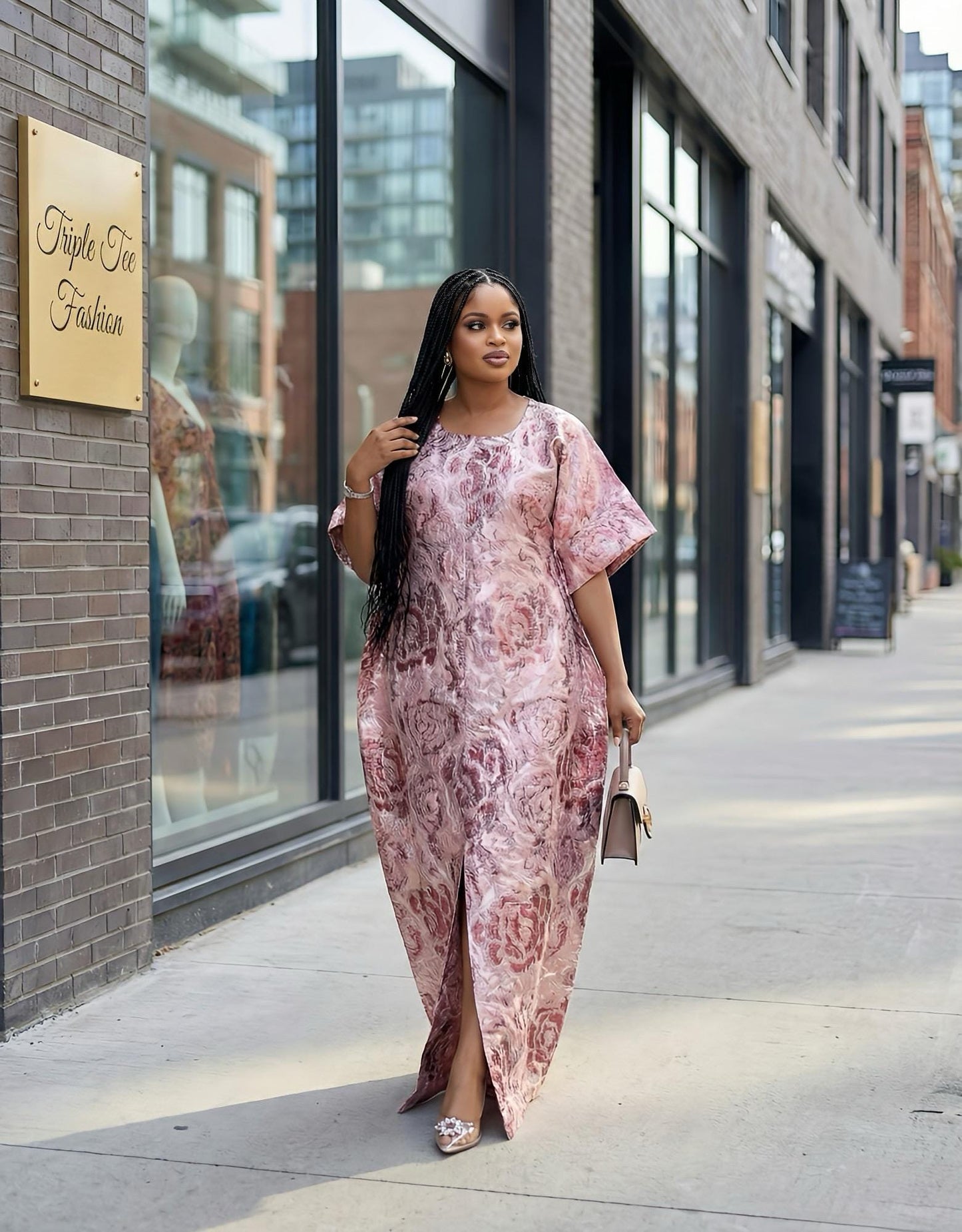 Floral Brocade Boubou Dress | Nigerian Kaftan with Matching Scarf