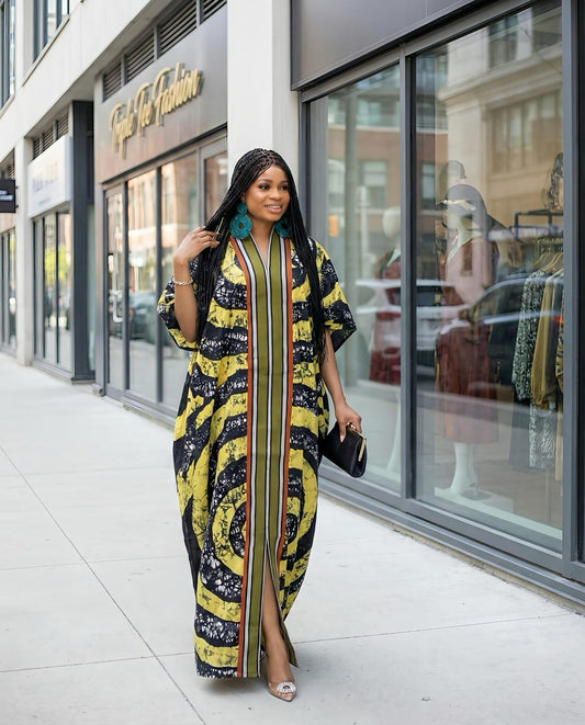 Handmade Adire Batik Kaftan Dress | Ankara Print, 60 Inch