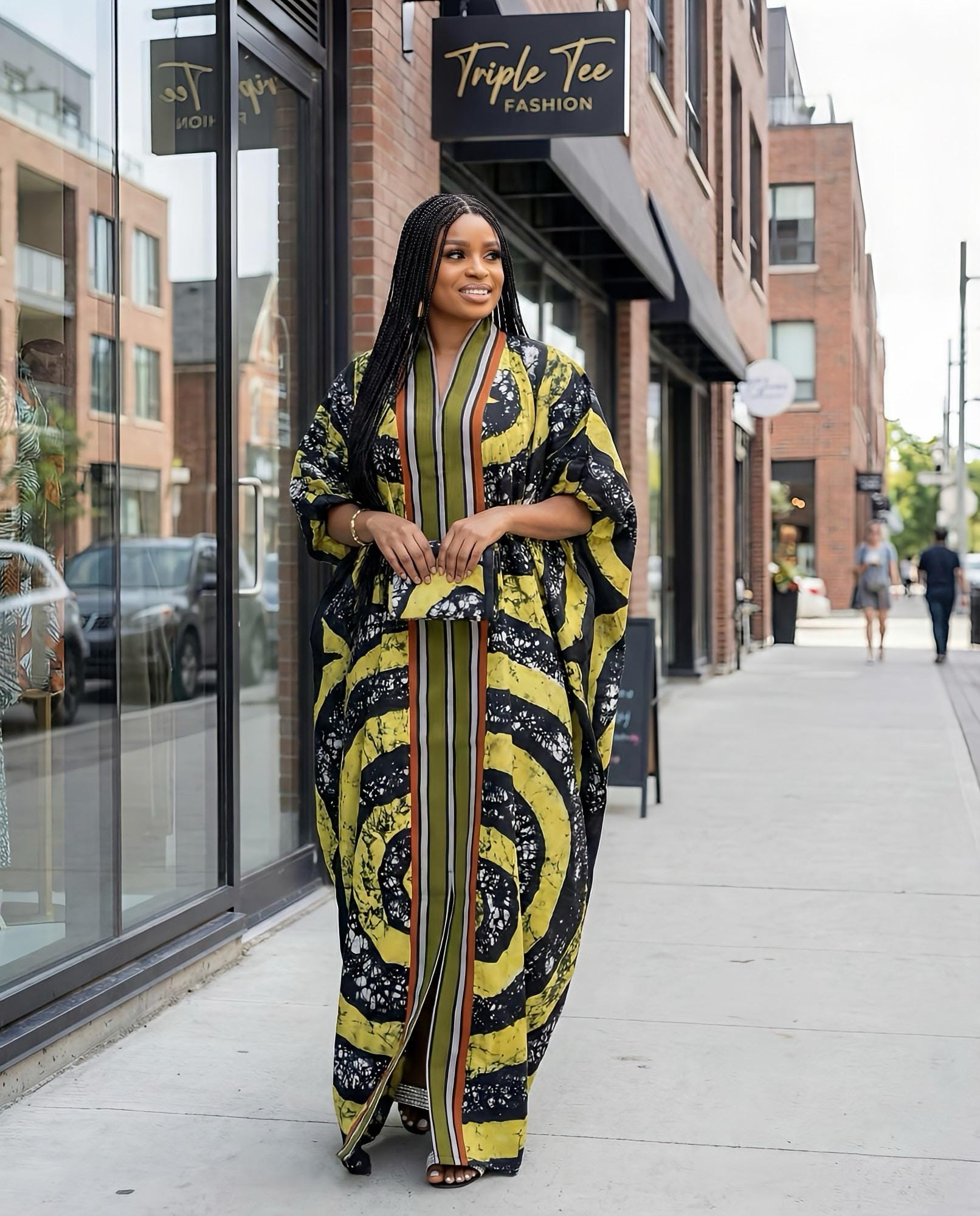 Handmade Adire Batik Kaftan Dress | Ankara Print, 60 Inch