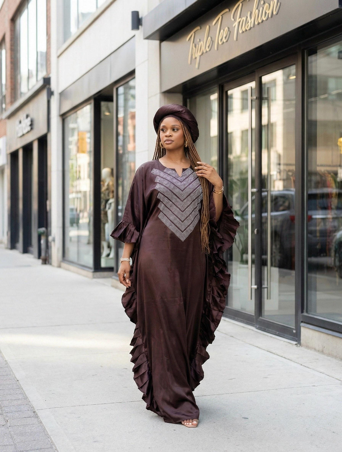 Crystal Duchess Silk Boubou Dress | African Kaftan with Headband