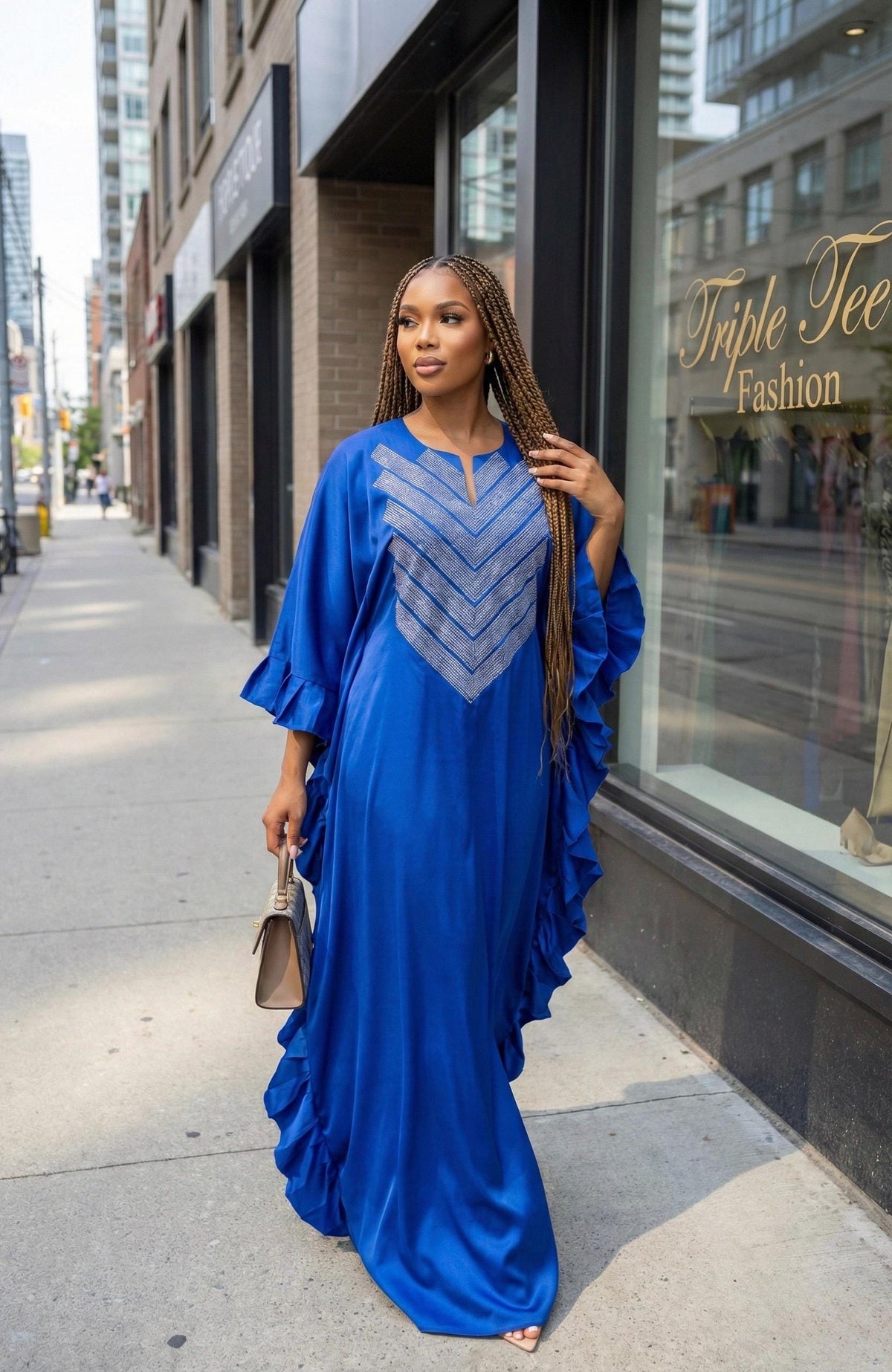 Crystal Duchess Silk Boubou Dress | African Kaftan with Headband