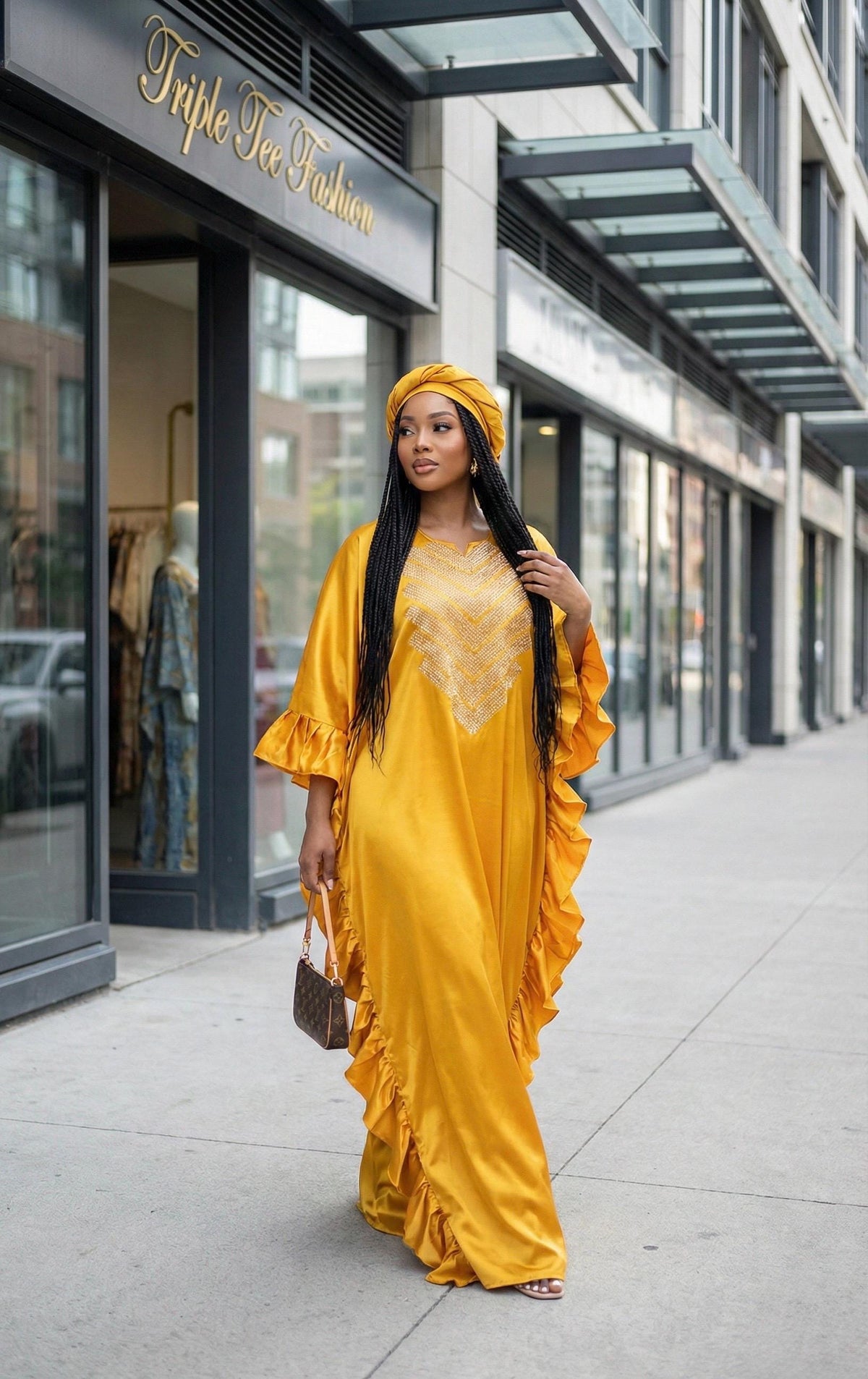 Crystal Duchess Silk Boubou Dress | African Kaftan with Headband